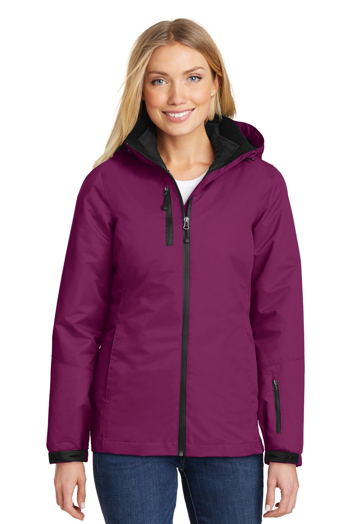 Custom Very Berry/ Black Women's Vortex Waterproof 3-in-1 Jacket L332, personalized by SanCanDo Swag in Argyle, TX