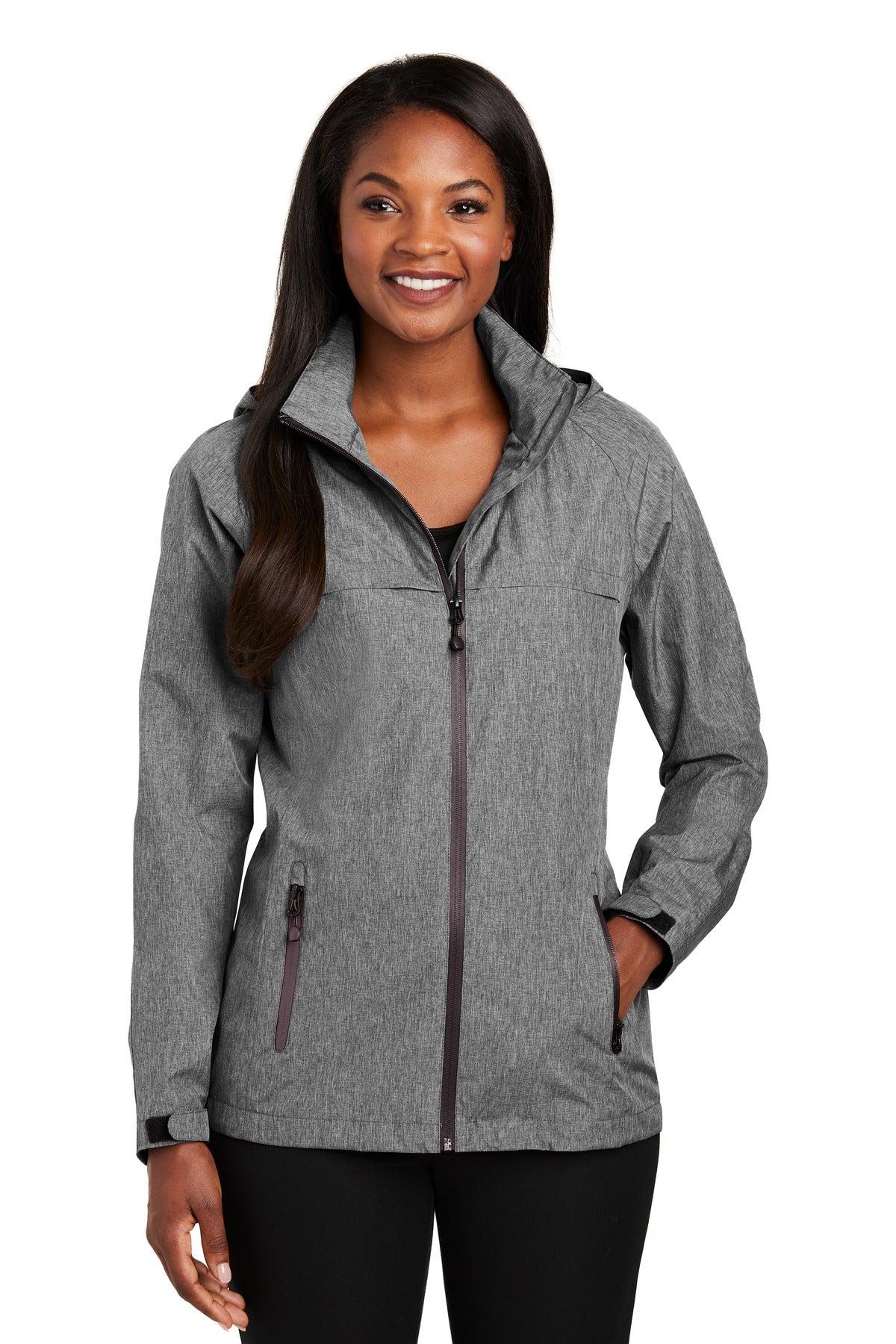 Custom Dark Grey Heather Women's Torrent Waterproof Jacket L333, personalized by SanCanDo Swag in Argyle, TX