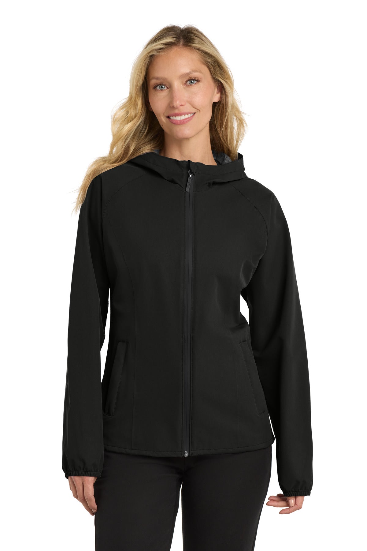 Custom Deep Black Women's Essential Rain Jacket L407, personalized by SanCanDo Swag in Argyle, TX