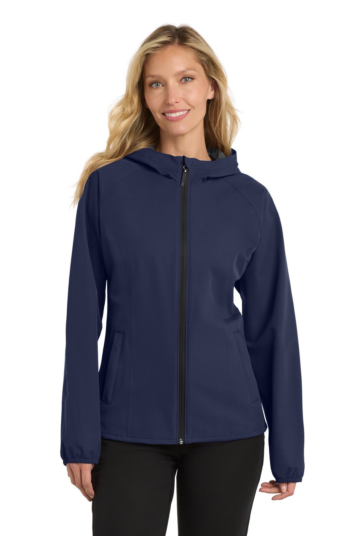 Custom True Navy Women's Essential Rain Jacket L407, personalized by SanCanDo Swag in Argyle, TX
