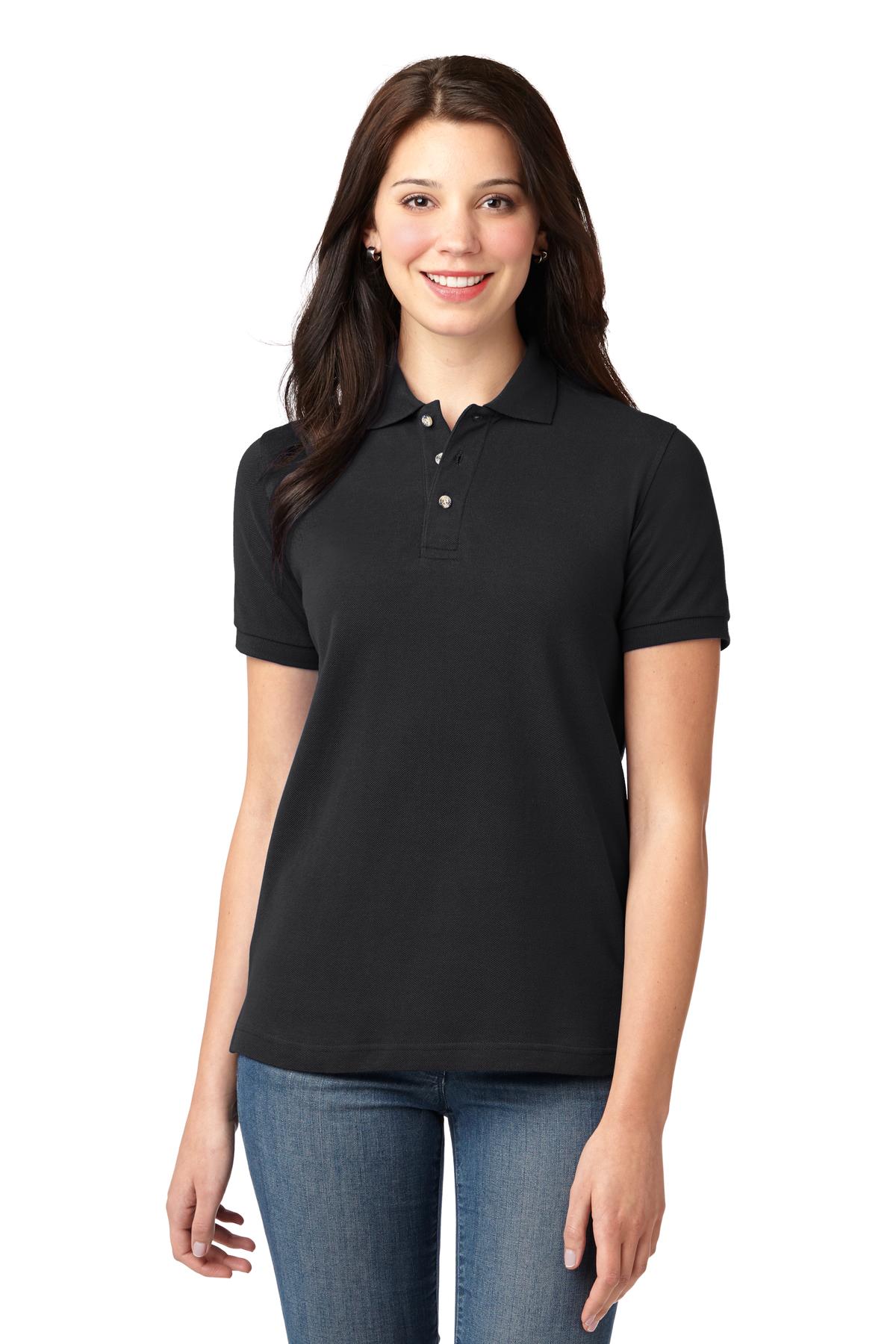 Custom Black Women's Heavyweight Cotton Pique Polo L420, personalized by SanCanDo Swag in Argyle, TX