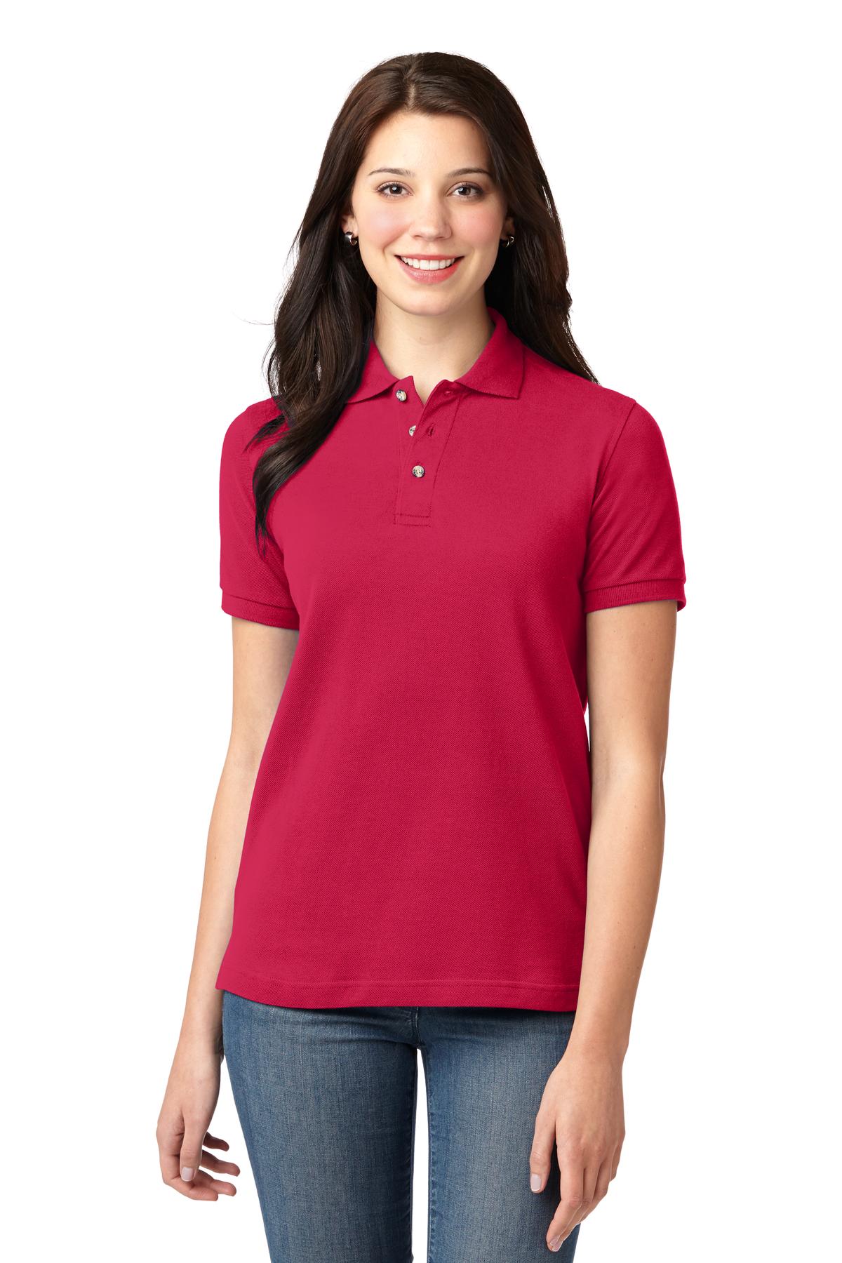 Custom Red Women's Heavyweight Cotton Pique Polo L420, personalized by SanCanDo Swag in Argyle, TX