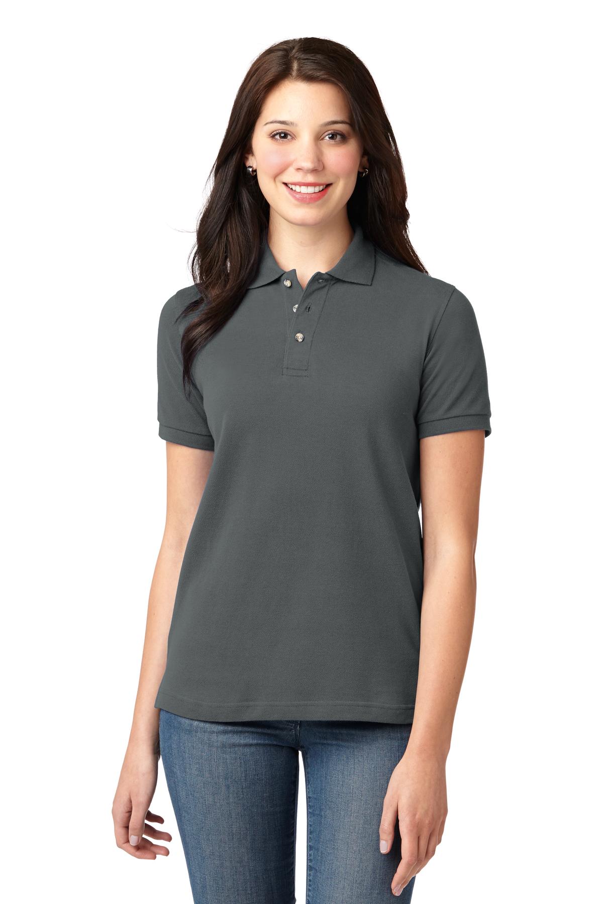Custom Steel Grey Women's Heavyweight Cotton Pique Polo L420, personalized by SanCanDo Swag in Argyle, TX
