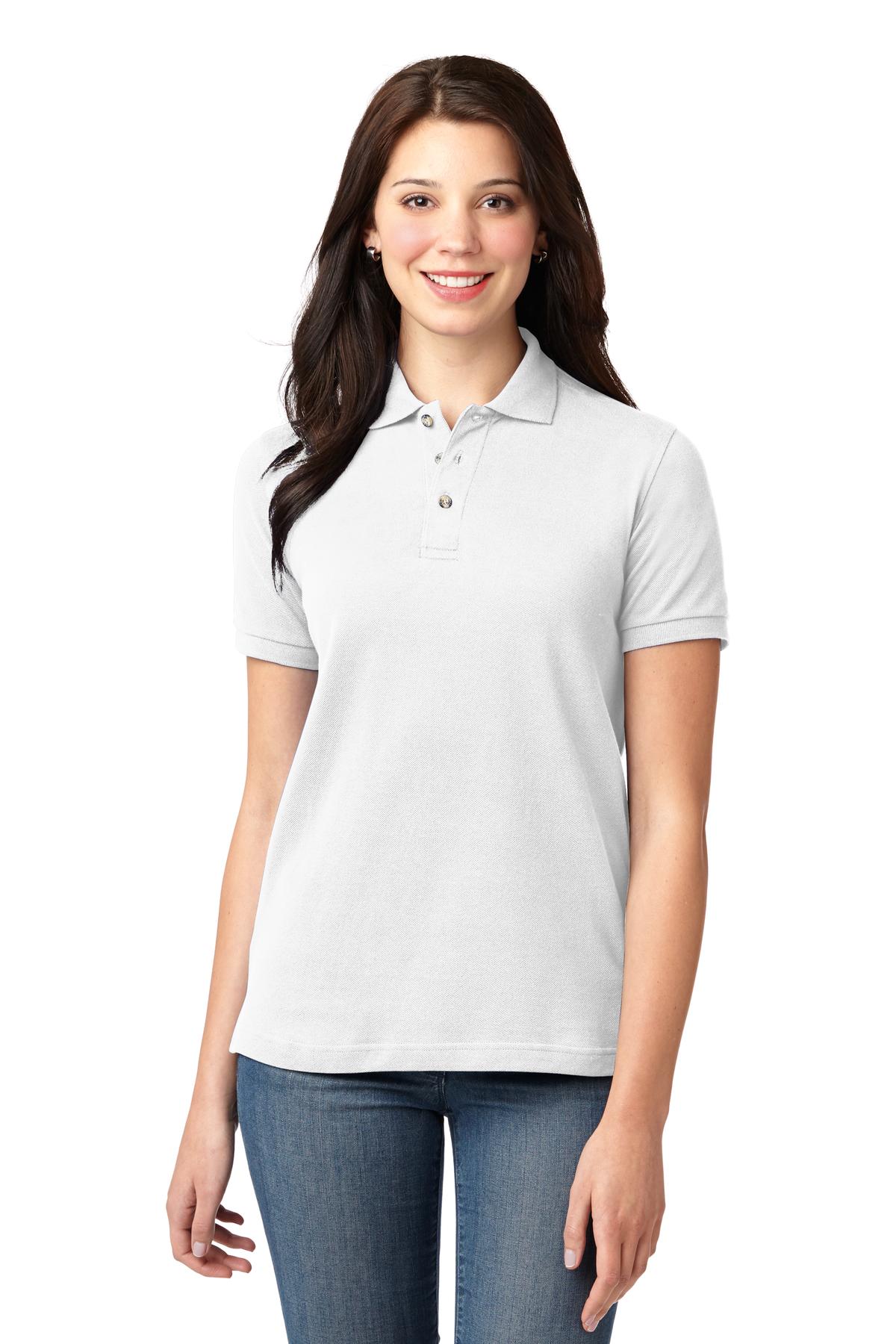 Custom White Women's Heavyweight Cotton Pique Polo L420, personalized by SanCanDo Swag in Argyle, TX