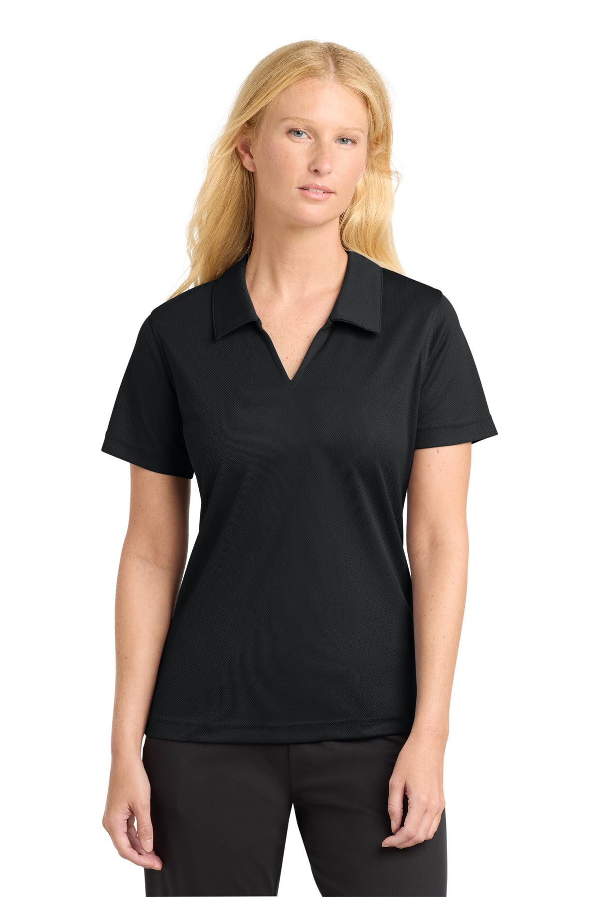 Custom Black Women's Dri-Mesh V-Neck Polo L469, personalized by SanCanDo Swag in Argyle, TX