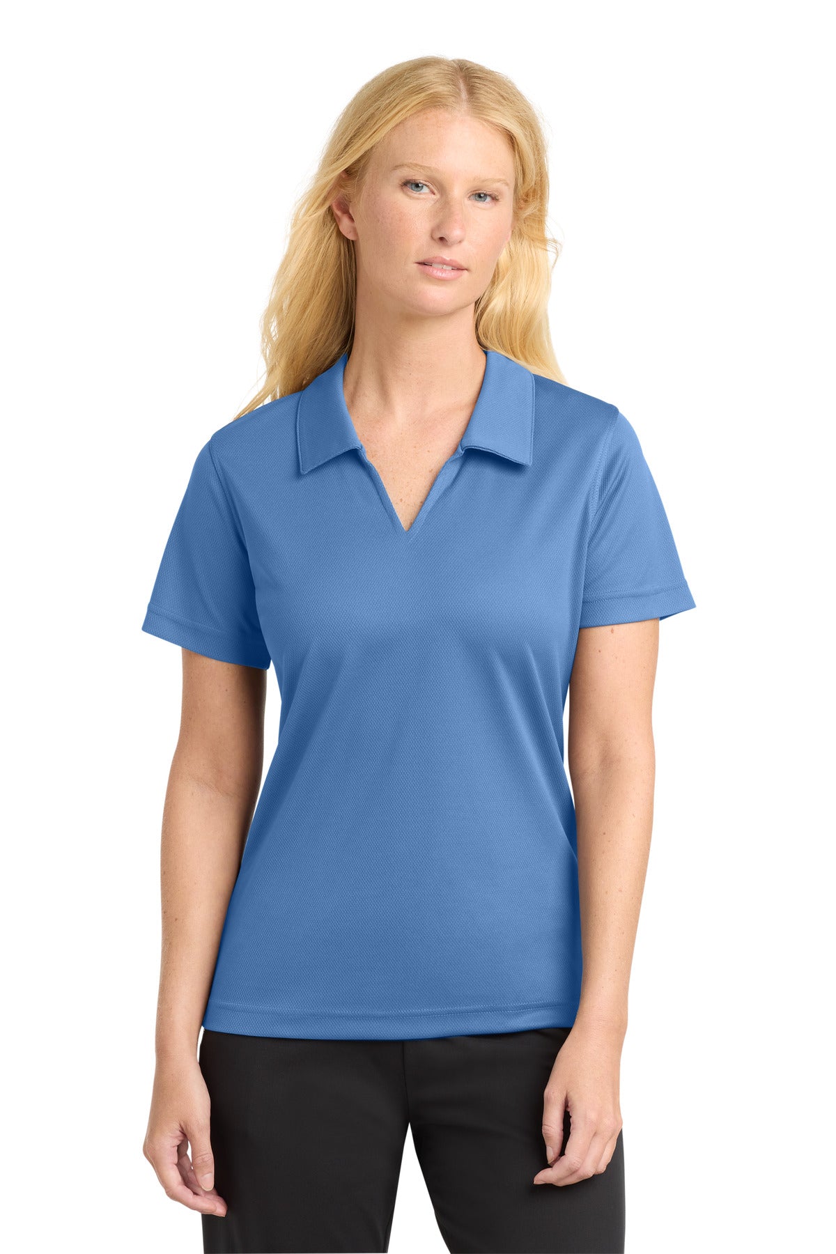 Custom Blueberry Women's Dri-Mesh V-Neck Polo L469, personalized by SanCanDo Swag in Argyle, TX