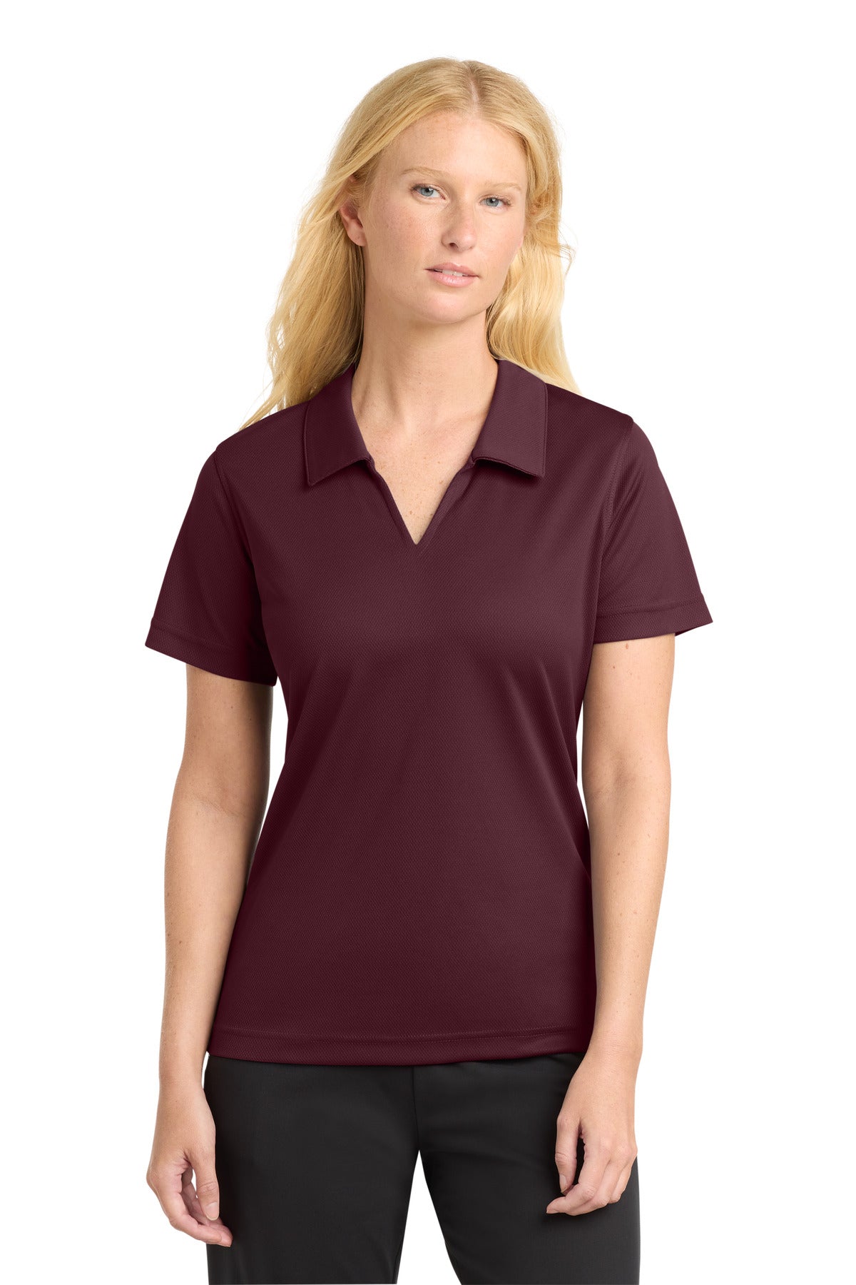 Custom Maroon Women's Dri-Mesh V-Neck Polo L469, personalized by SanCanDo Swag in Argyle, TX