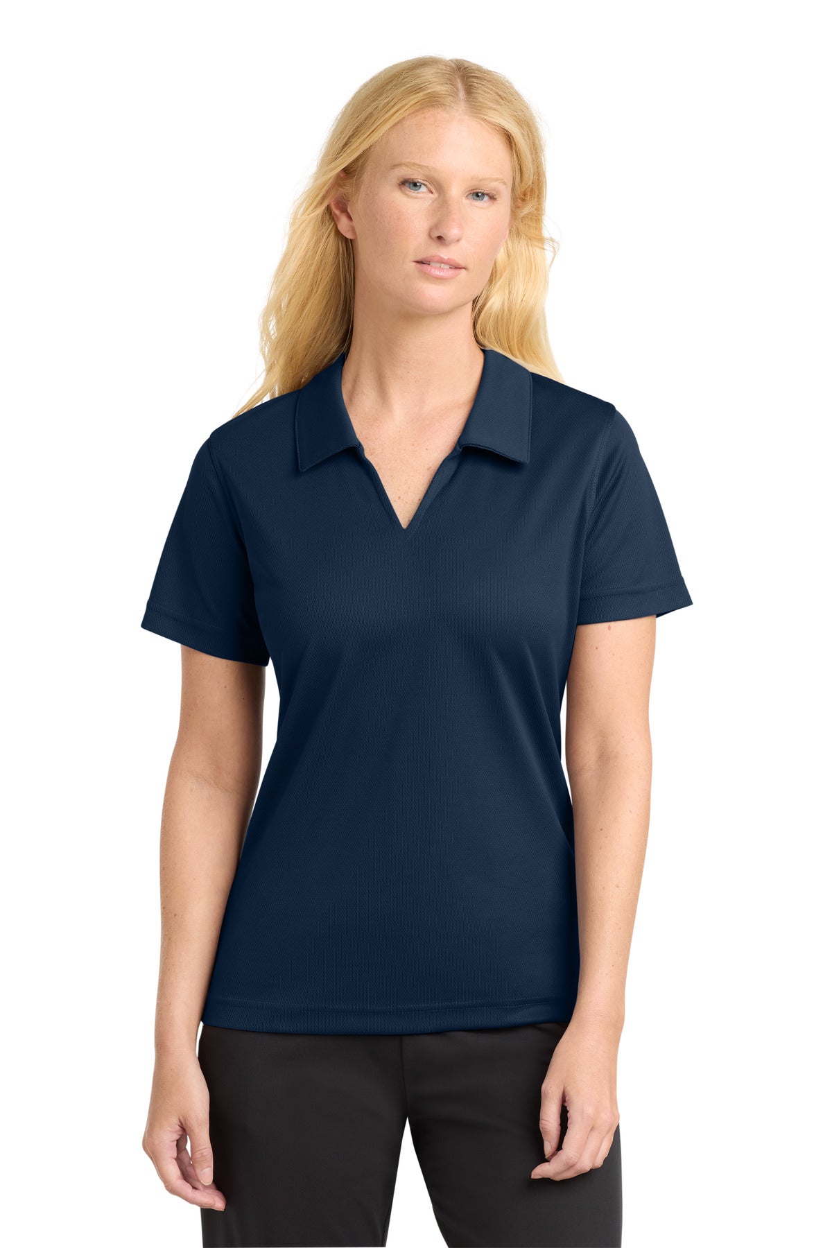 Custom Navy Women's Dri-Mesh V-Neck Polo L469, personalized by SanCanDo Swag in Argyle, TX