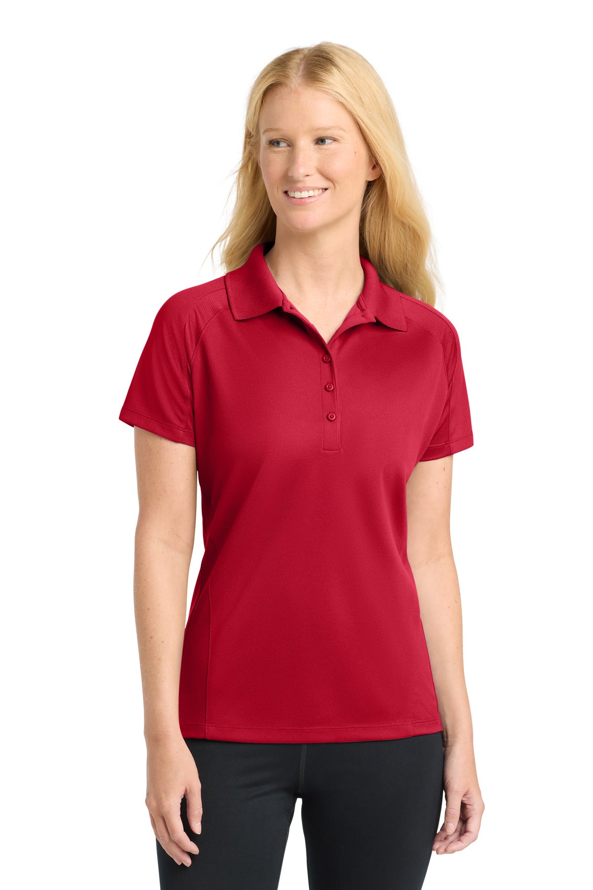 Custom Engine Red Women's Dri-Mesh Pro Polo L474, personalized by SanCanDo Swag in Argyle, TX