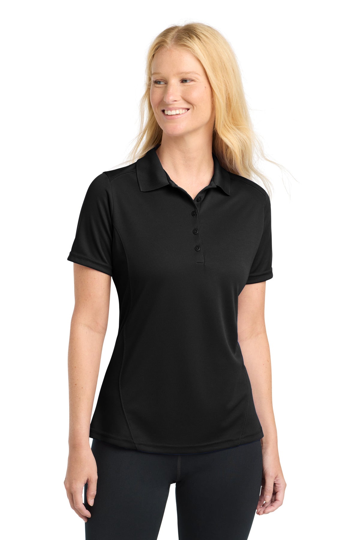 Custom Black Women's Dry Zone Raglan Accent Polo L475, personalized by SanCanDo Swag in Argyle, TX