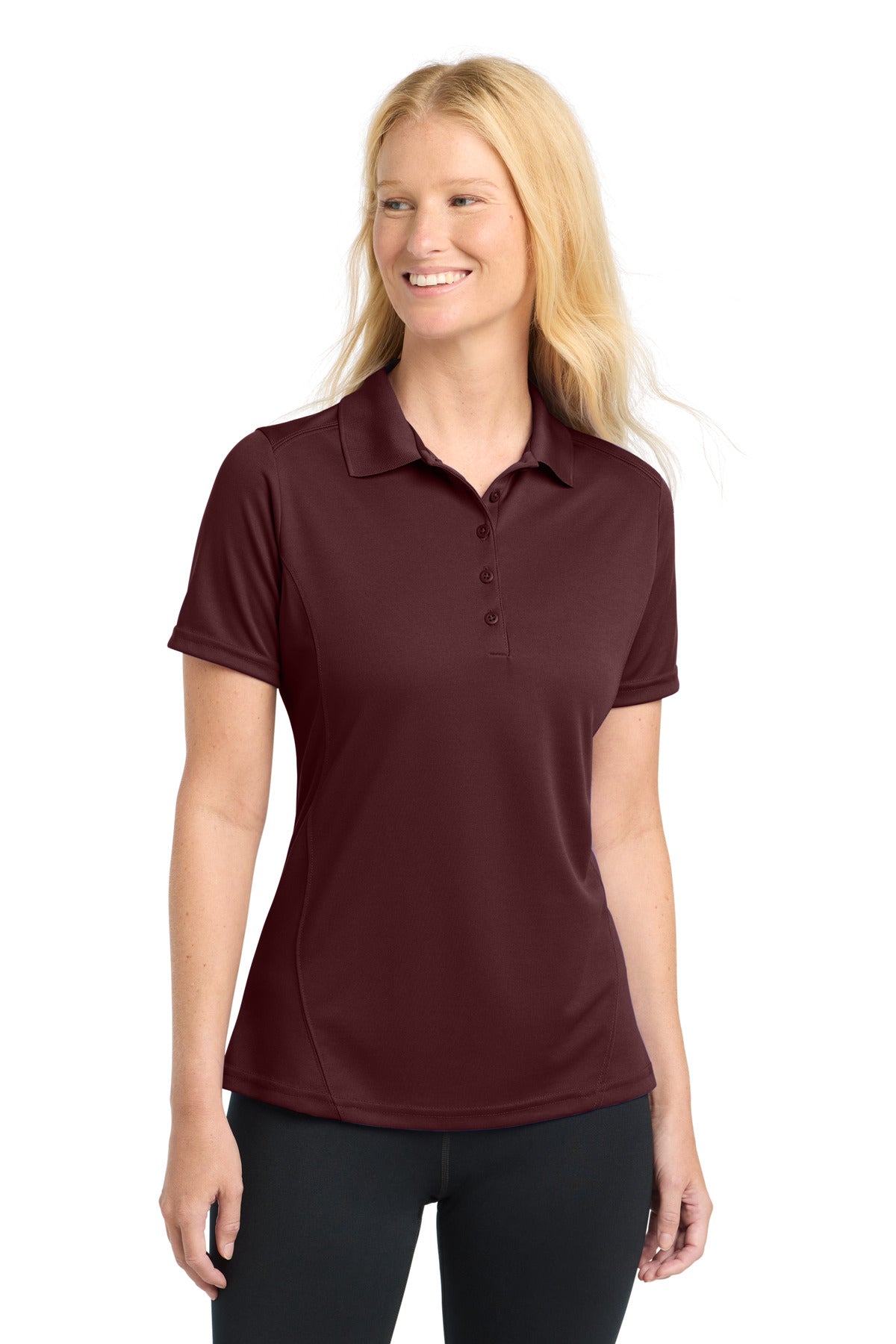 Custom Maroon Women's Dry Zone Raglan Accent Polo L475, personalized by SanCanDo Swag in Argyle, TX