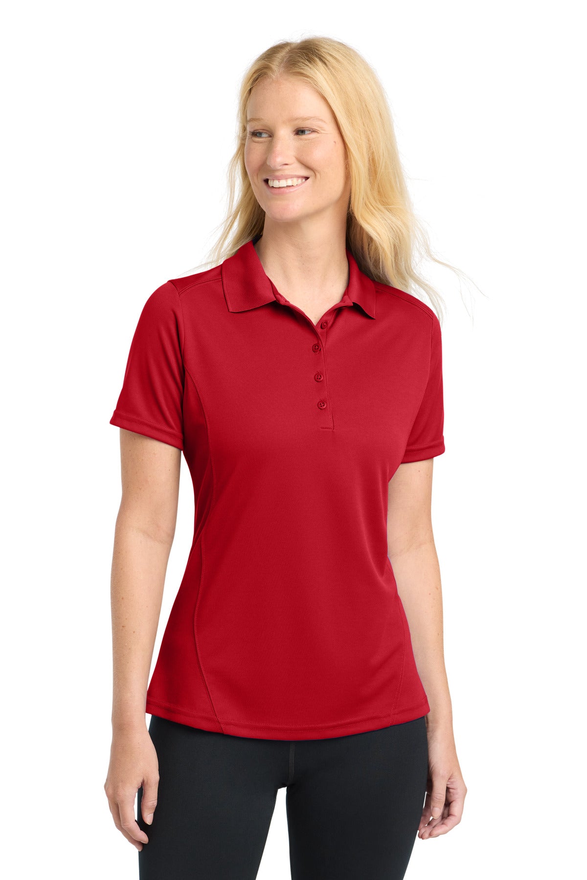 Custom True Red Women's Dry Zone Raglan Accent Polo L475, personalized by SanCanDo Swag in Argyle, TX