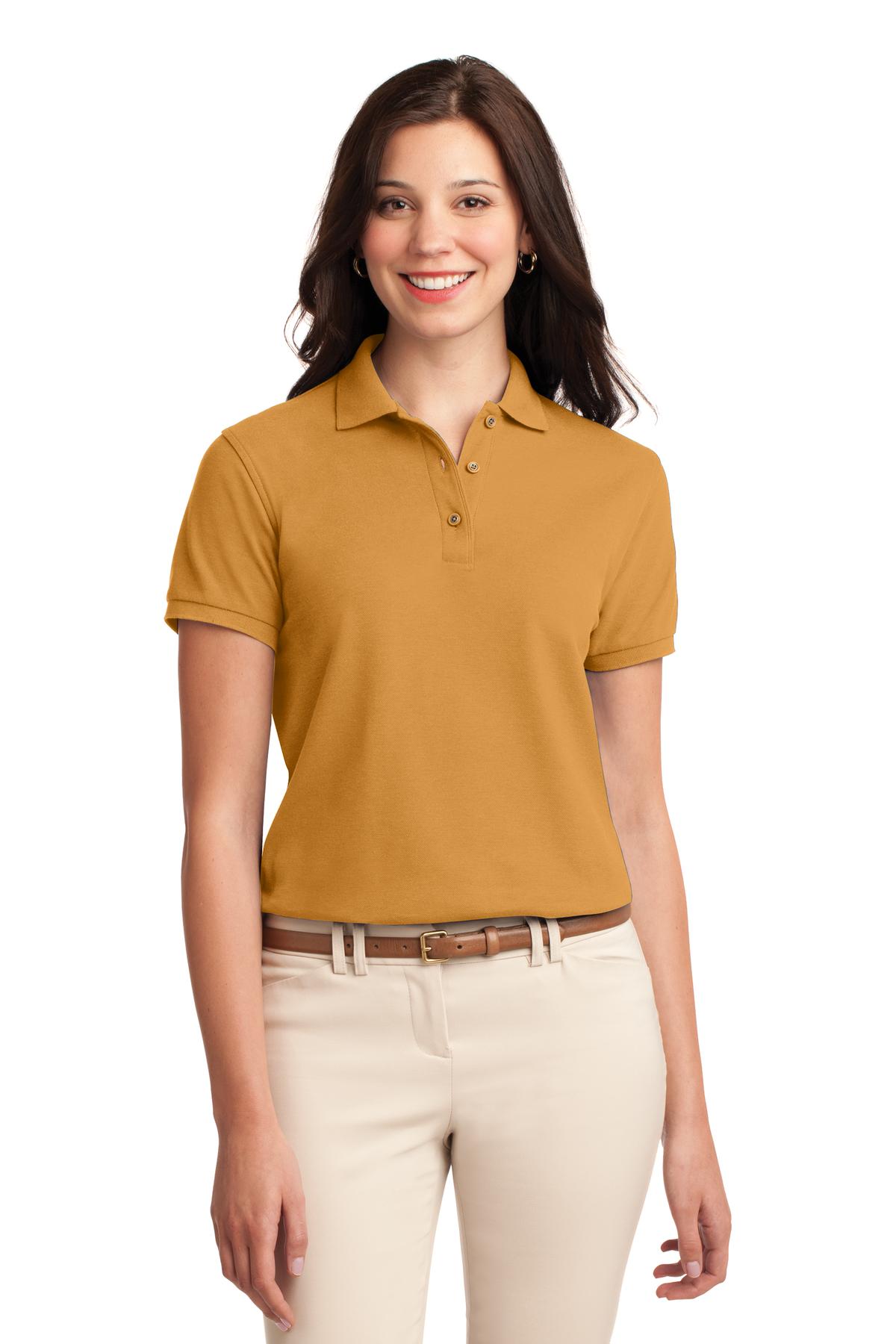 Custom Gold Women's Silk Touch Polo L500, personalized by SanCanDo Swag in Argyle, TX