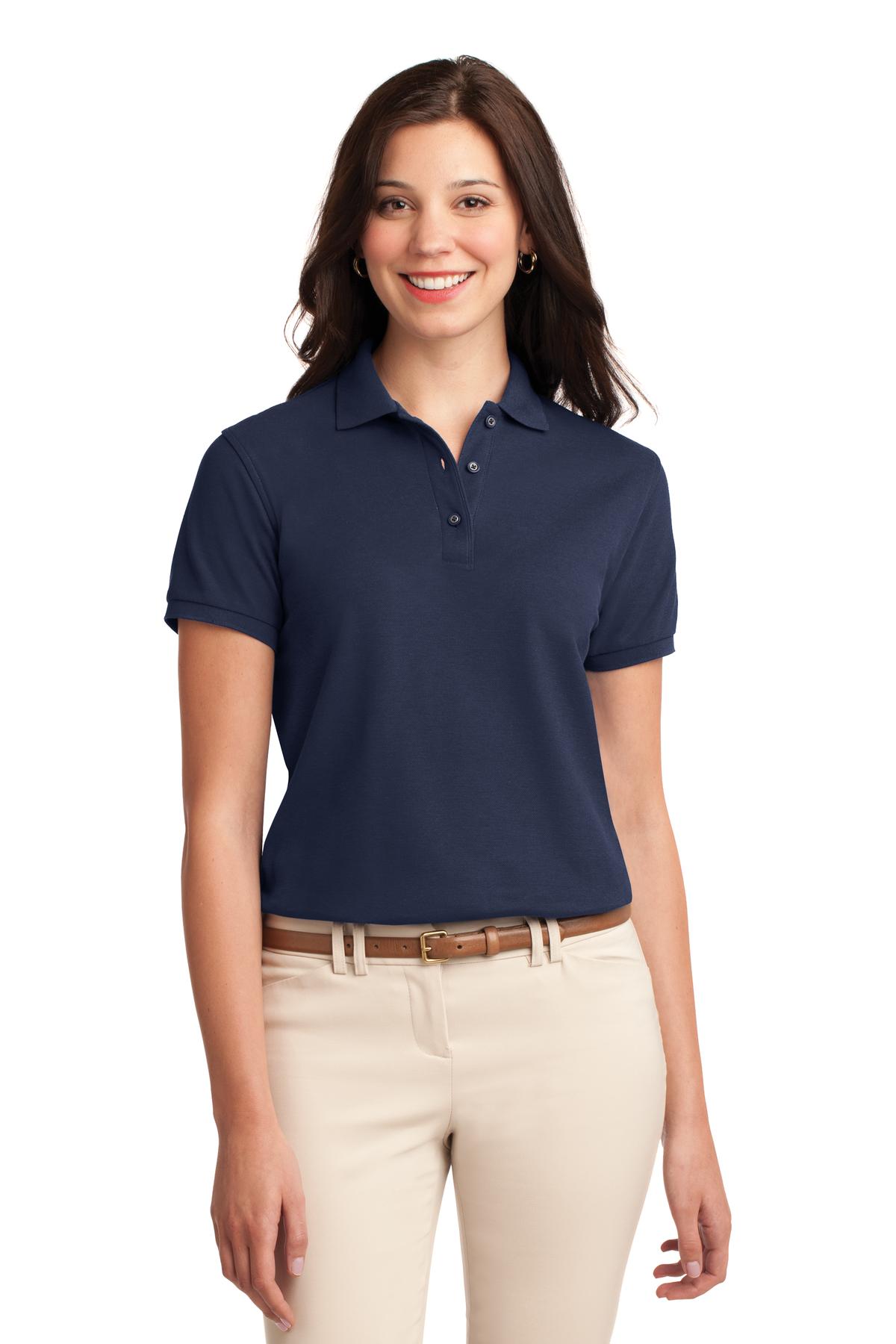 Custom Navy Women's Silk Touch Polo L500, personalized by SanCanDo Swag in Argyle, TX
