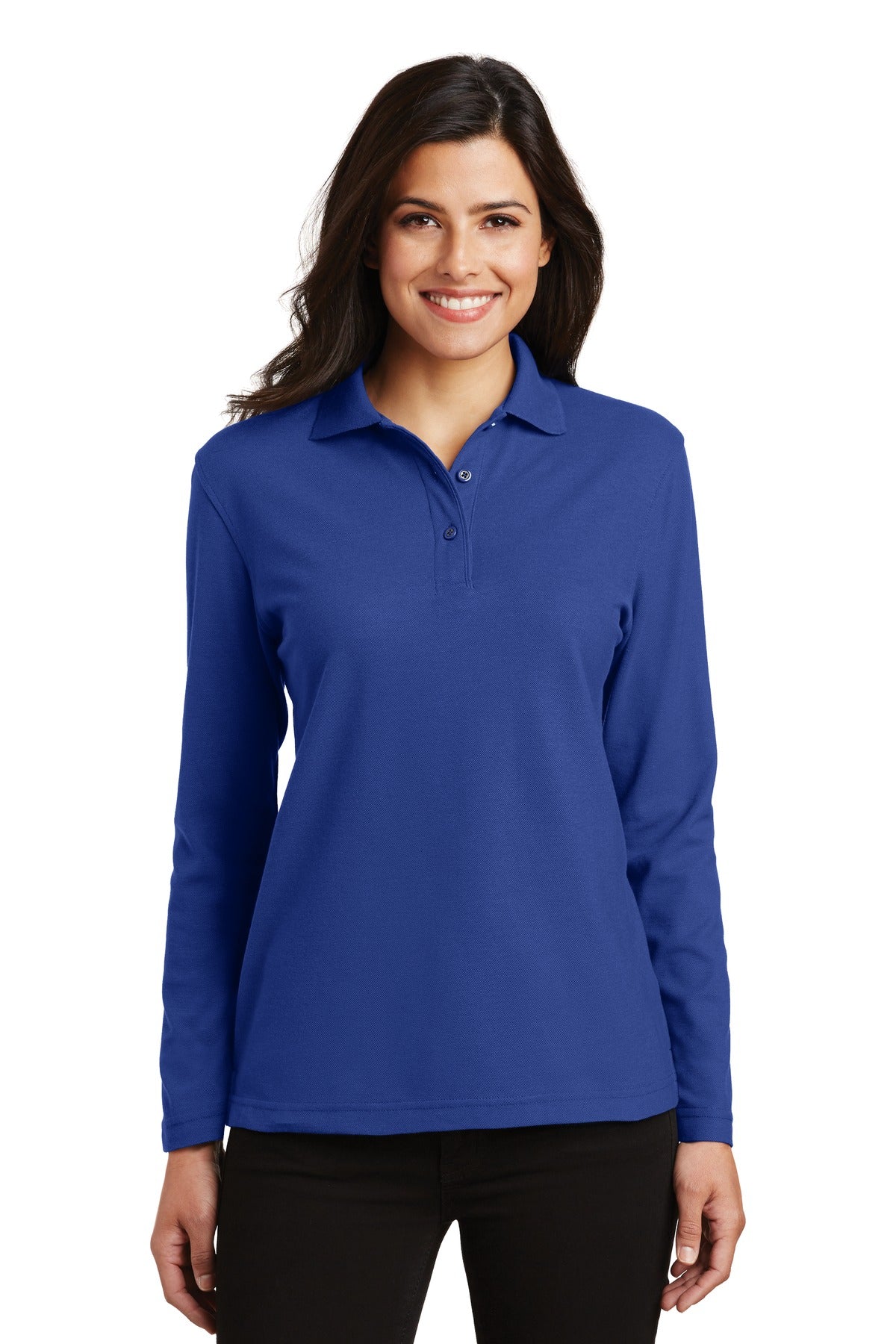 Custom Royal Women's Silk Touch Long Sleeve Polo L500LS, personalized by SanCanDo Swag in Argyle, TX