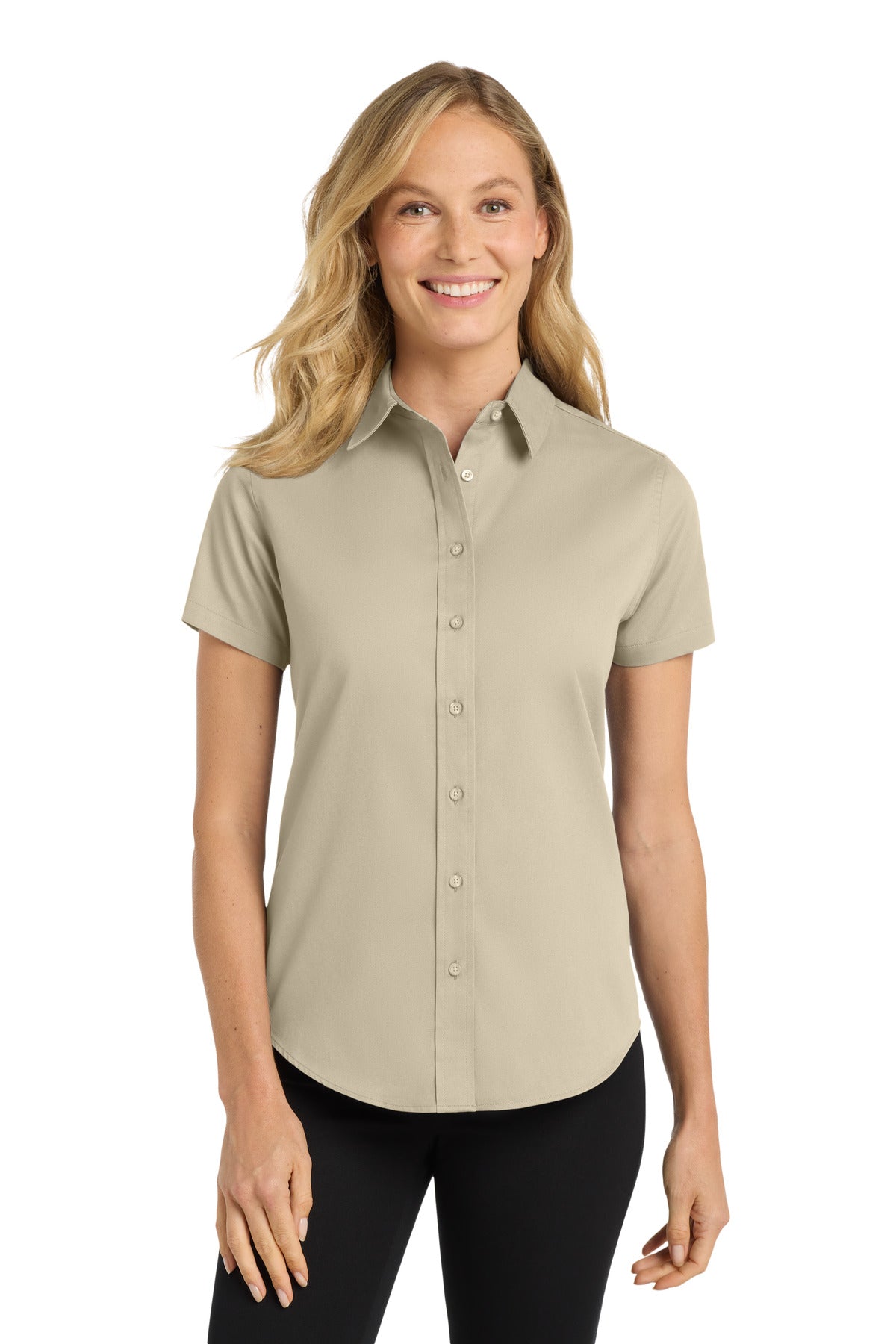 Custom Stone Women's Short Sleeve Easy Care Shirt L508, personalized by SanCanDo Swag in Argyle, TX