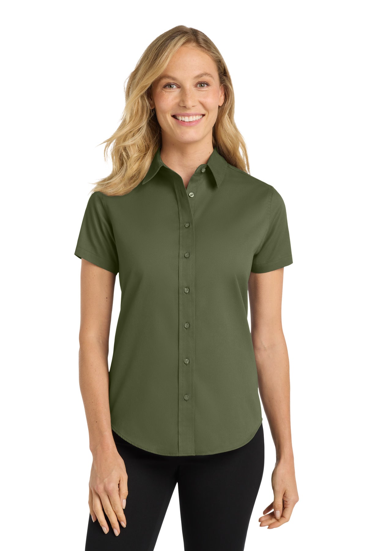 Custom Clover Green Women's Short Sleeve Easy Care Shirt L508, personalized by SanCanDo Swag in Argyle, TX
