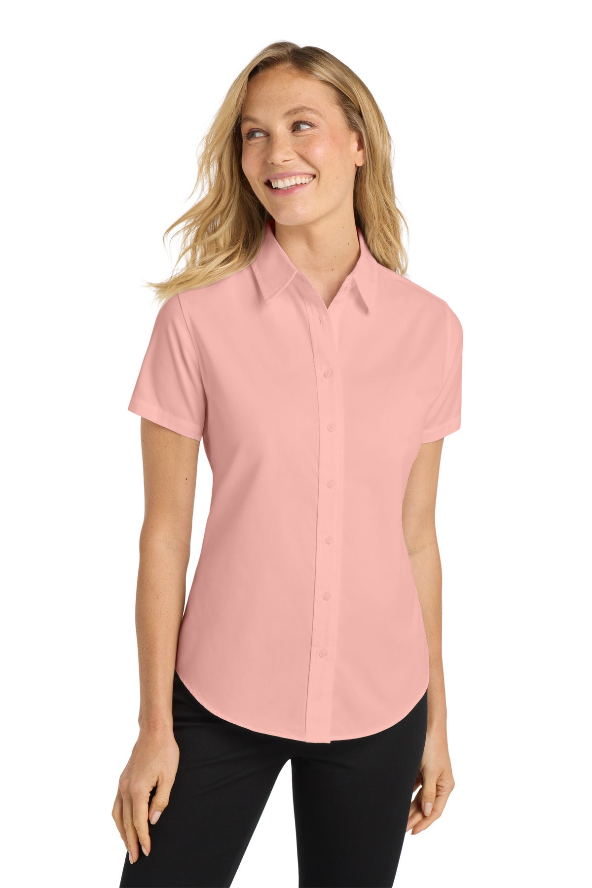 Custom Light Pink Women's Short Sleeve Easy Care Shirt L508, personalized by SanCanDo Swag in Argyle, TX