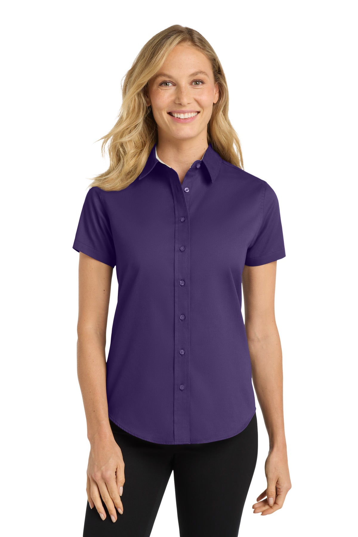 Custom Purple/ Light Stone Women's Short Sleeve Easy Care Shirt L508, personalized by SanCanDo Swag in Argyle, TX