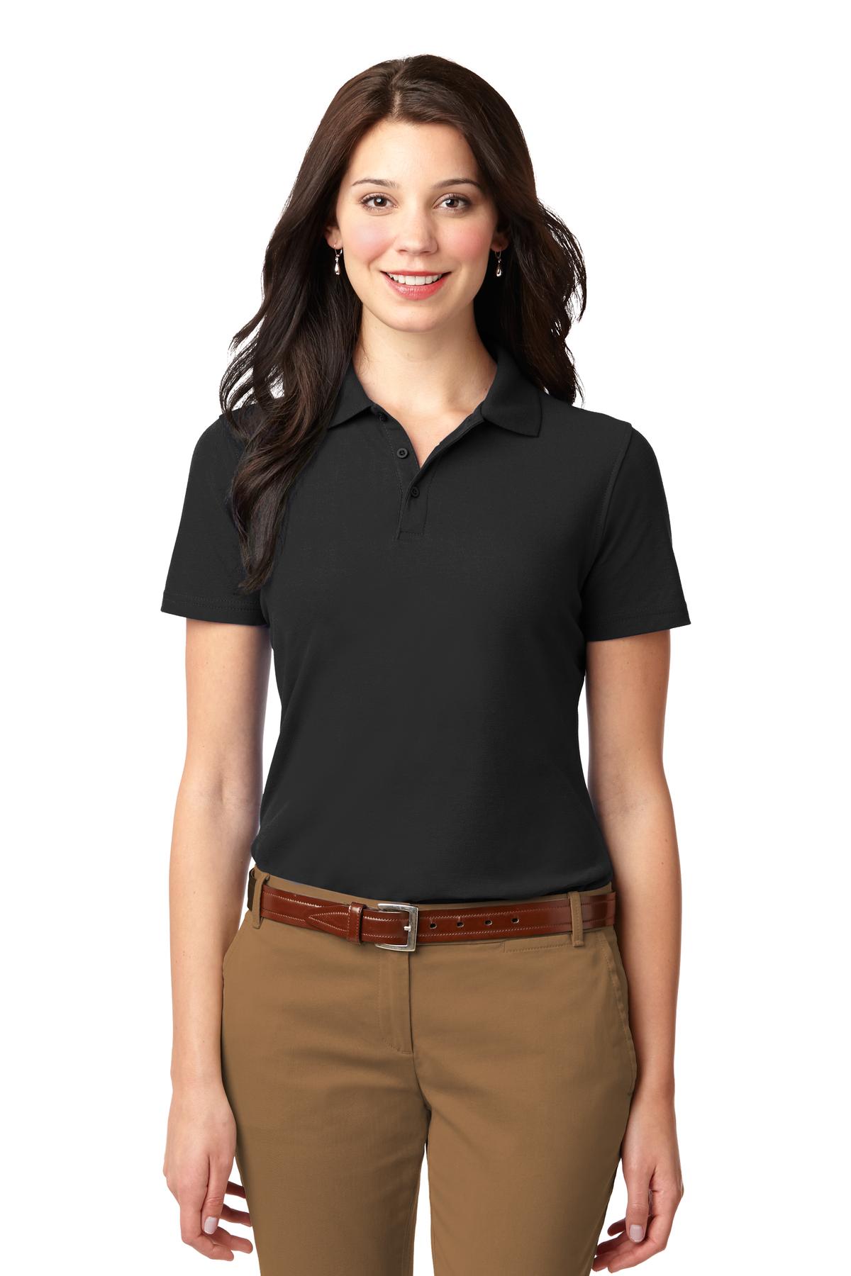 Custom Black Women's Stain-Resistant Polo L510, personalized by SanCanDo Swag in Argyle, TX