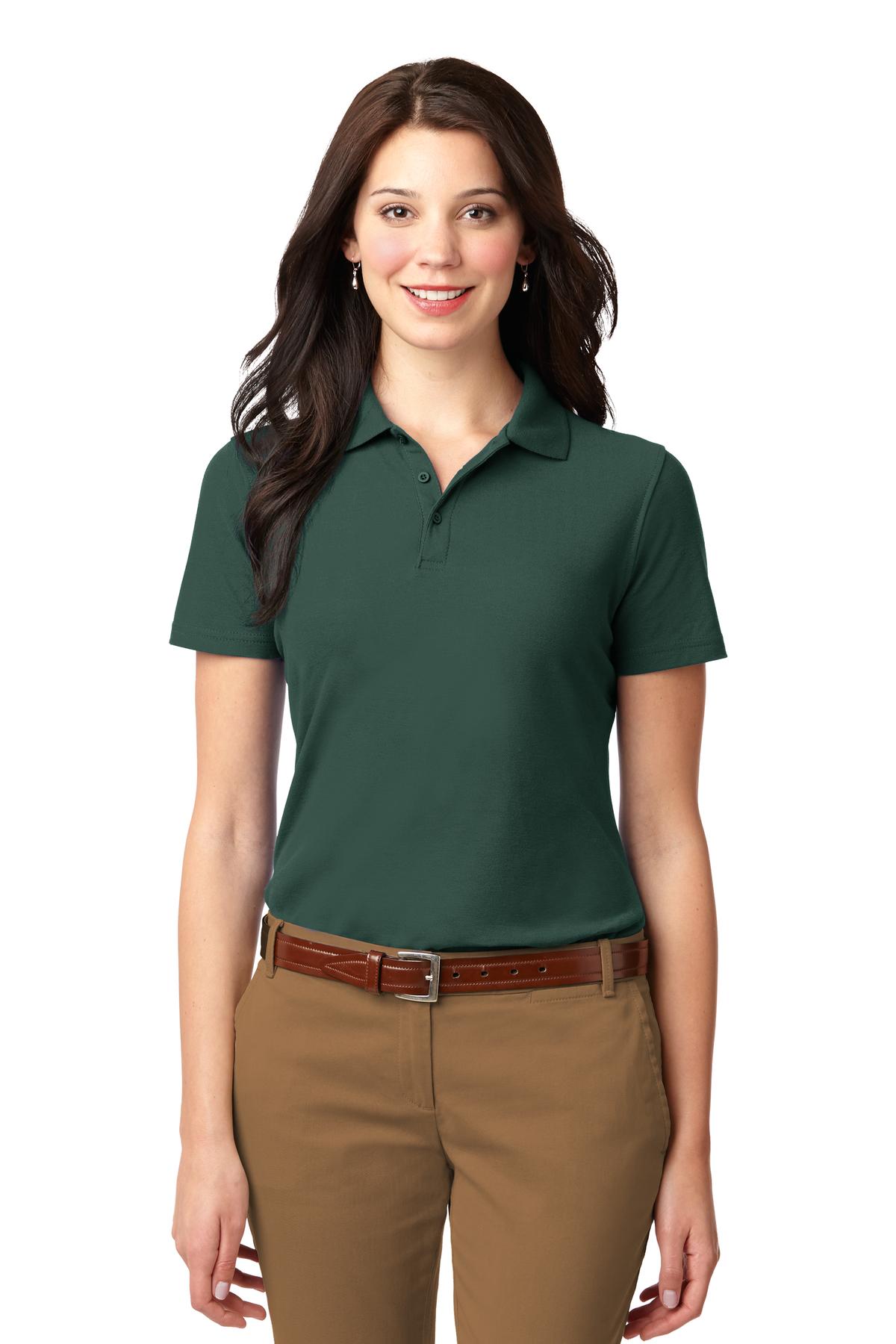Custom Dark Green Women's Stain-Resistant Polo L510, personalized by SanCanDo Swag in Argyle, TX