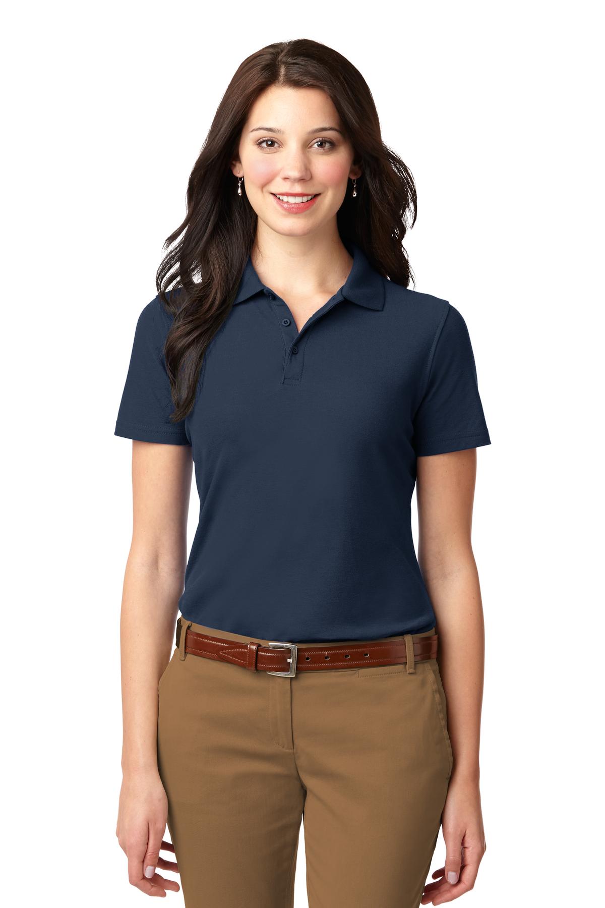 Custom Navy Women's Stain-Resistant Polo L510, personalized by SanCanDo Swag in Argyle, TX
