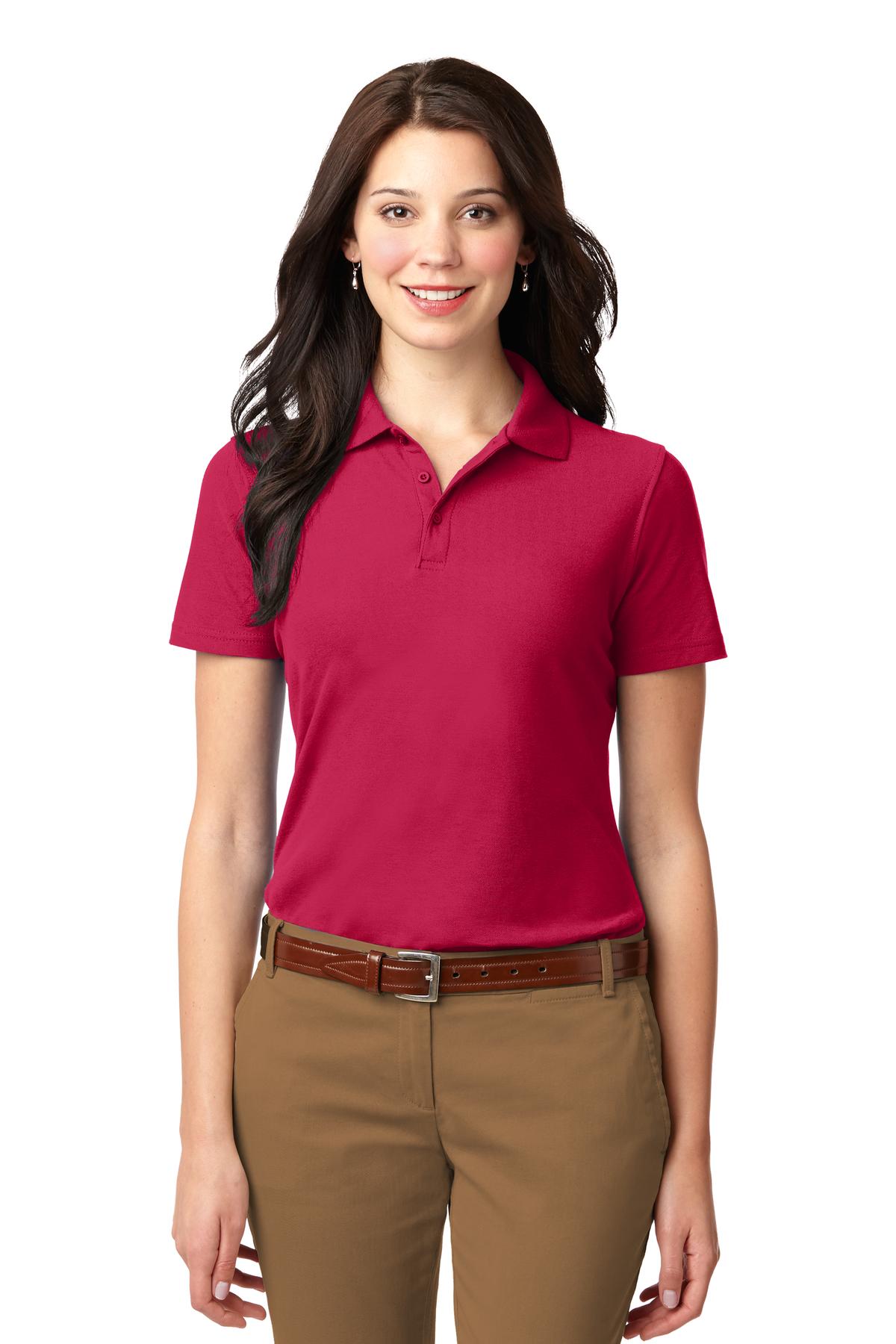 Custom Red Women's Stain-Resistant Polo L510, personalized by SanCanDo Swag in Argyle, TX