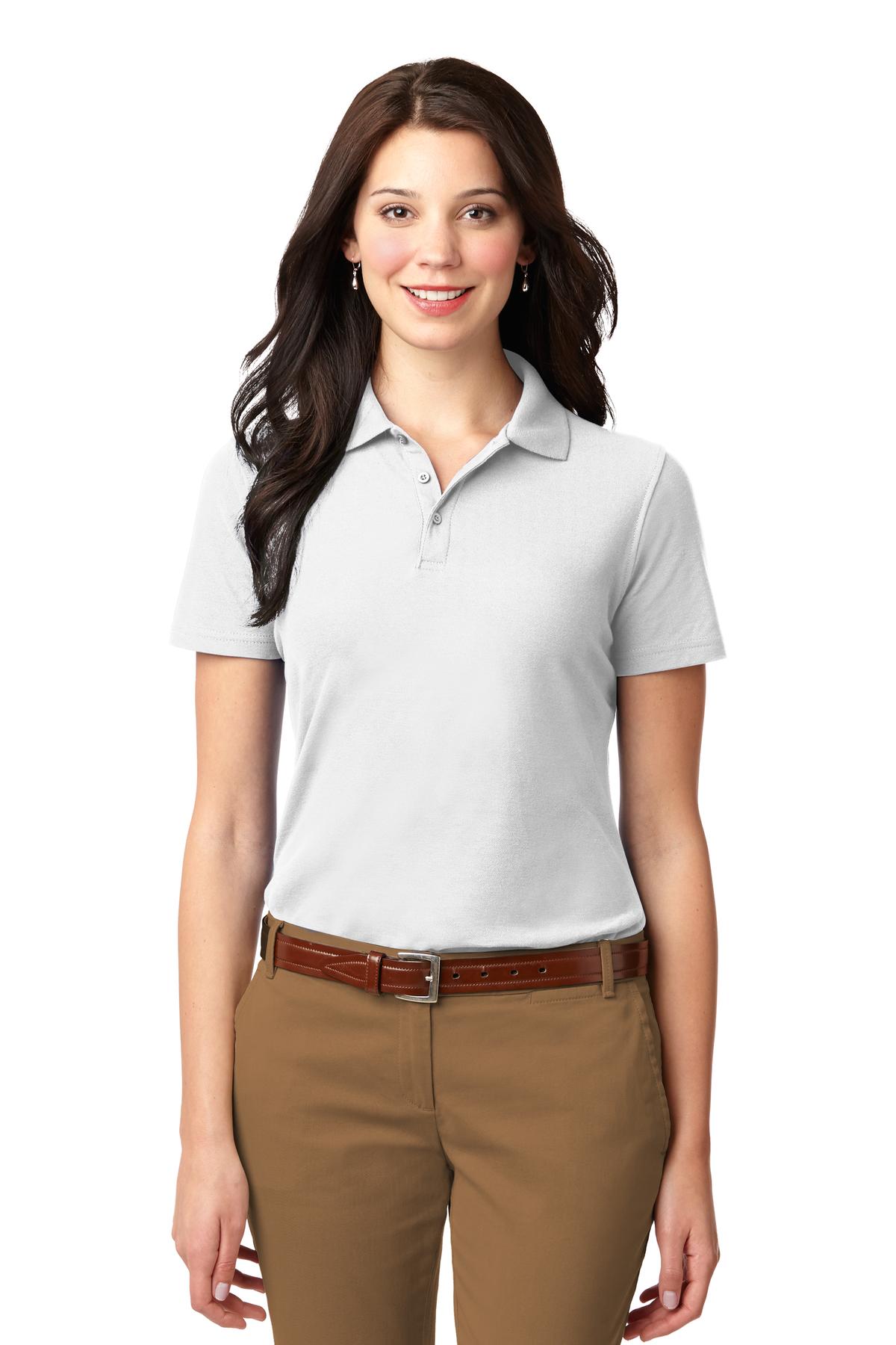 Custom White Women's Stain-Resistant Polo L510, personalized by SanCanDo Swag in Argyle, TX
