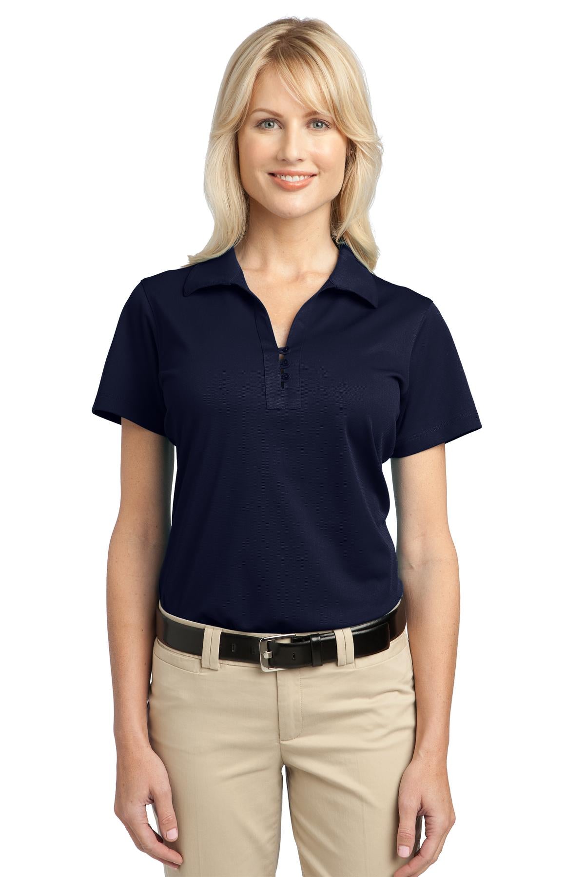 Custom Dark Navy Women's Tech Pique Polo L527, personalized by SanCanDo Swag in Argyle, TX