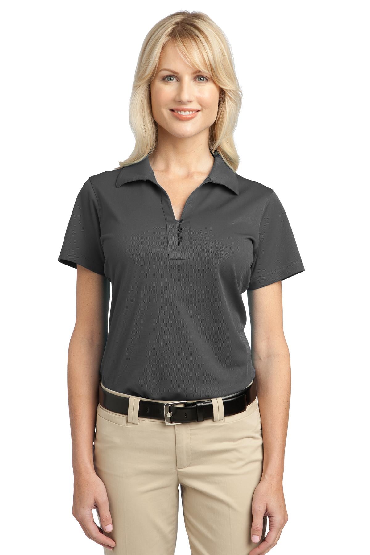Custom Grey Smoke Women's Tech Pique Polo L527, personalized by SanCanDo Swag in Argyle, TX