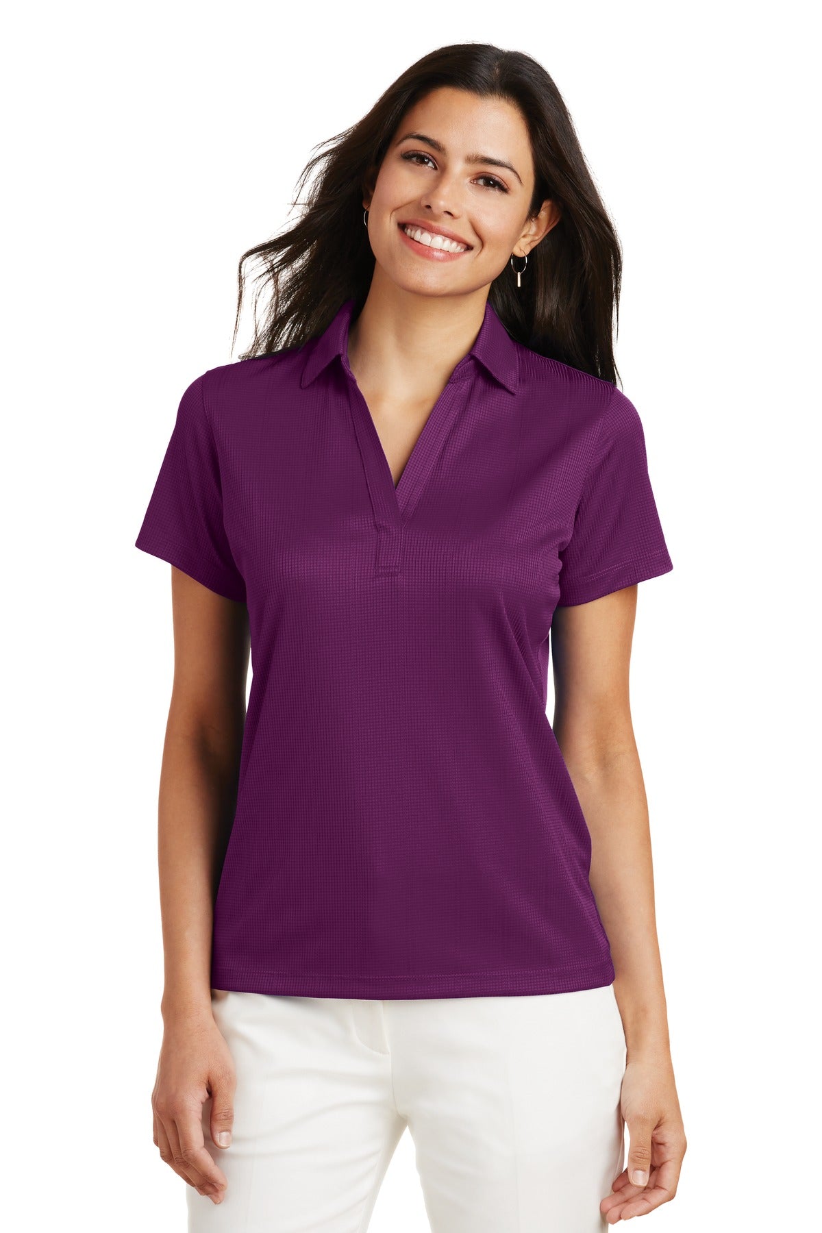 Custom Violet Purple Women's Performance Fine Jacquard Polo L528, personalized by SanCanDo Swag in Argyle, TX