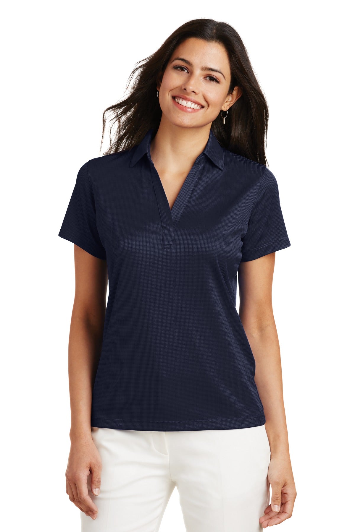 Custom True Navy Women's Performance Fine Jacquard Polo L528, personalized by SanCanDo Swag in Argyle, TX