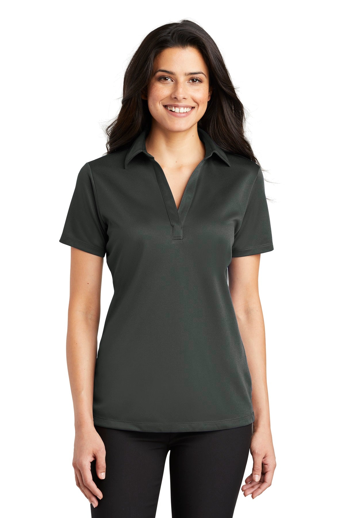 Custom Steel Grey Women's Silk Touch Performance Polo L540, personalized by SanCanDo Swag in Argyle, TX