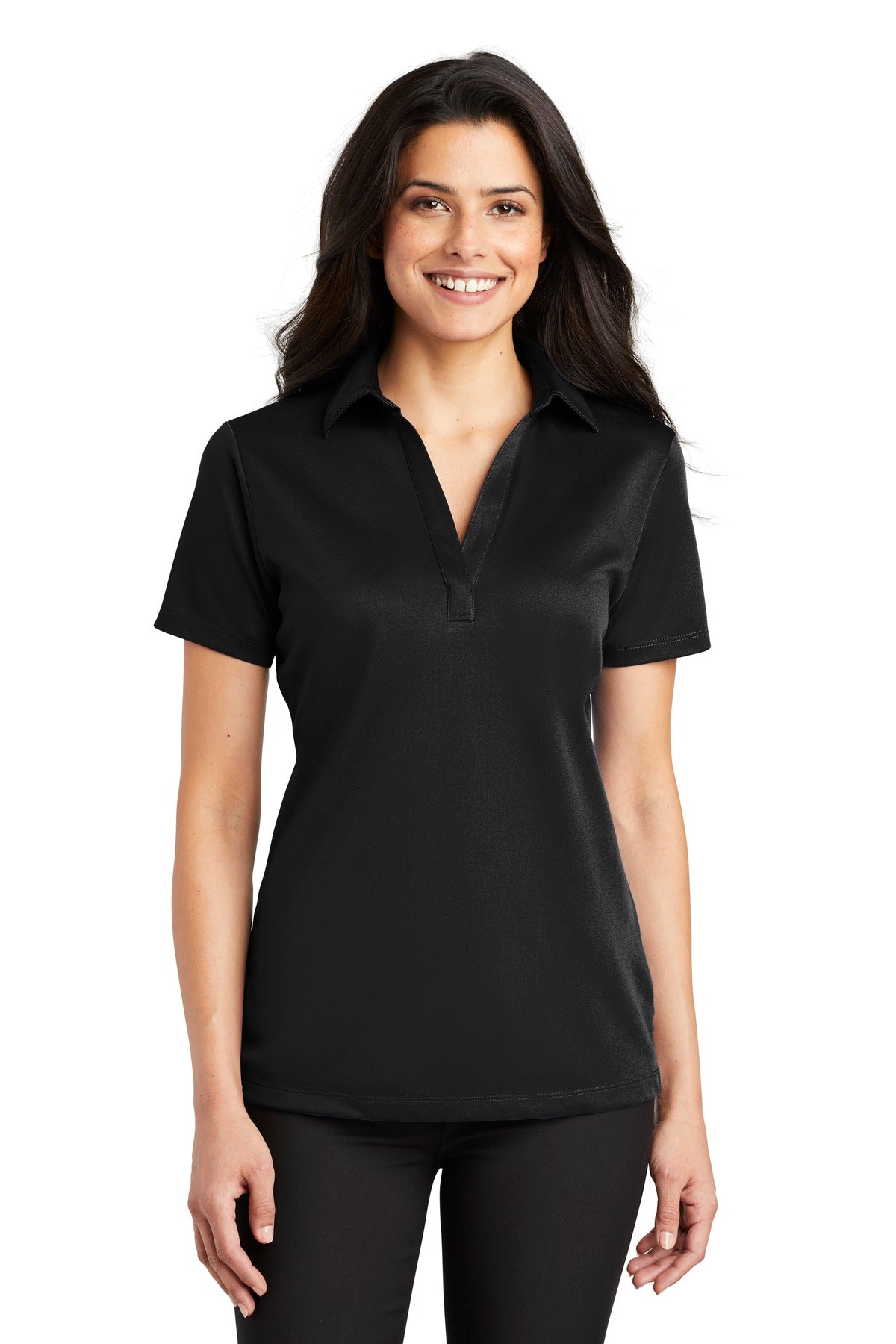 Custom Black Women's Silk Touch Performance Polo L540, personalized by SanCanDo Swag in Argyle, TX