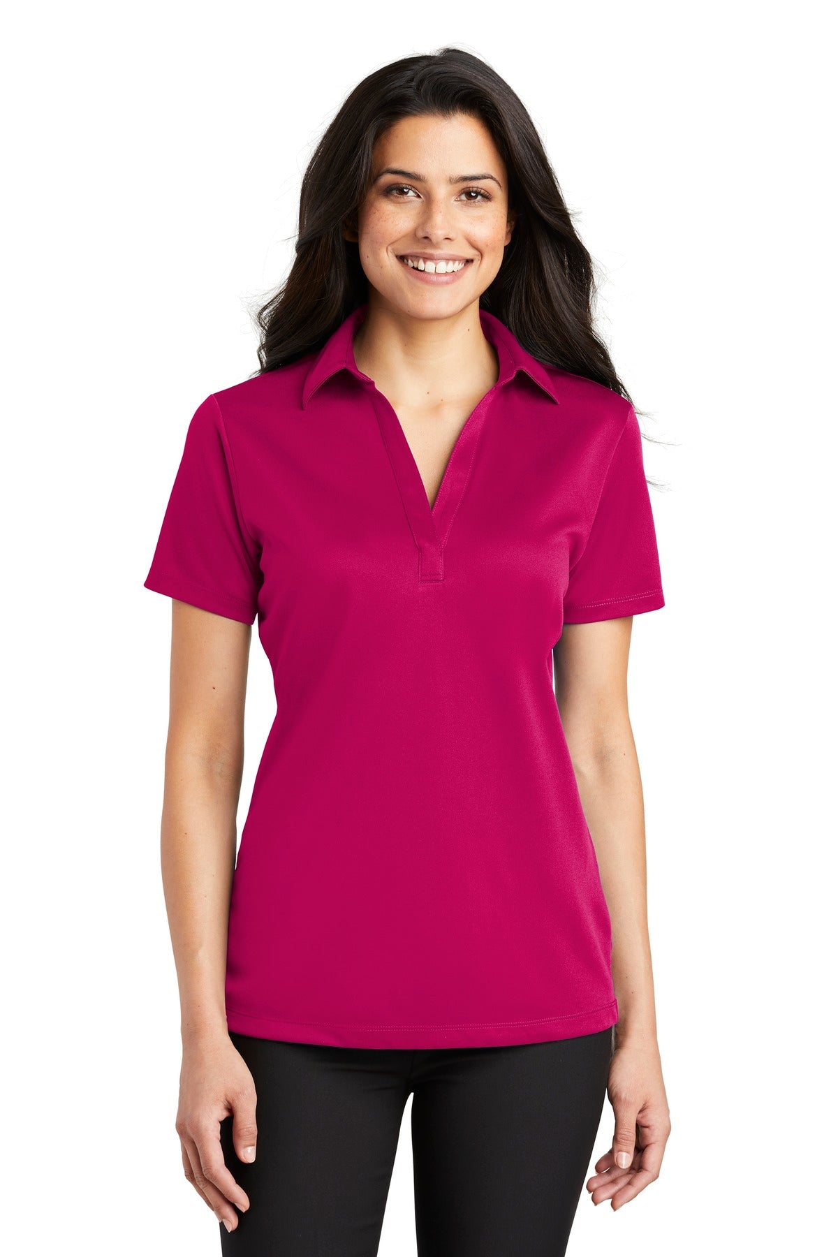Custom Pink Raspberry Women's Silk Touch Performance Polo L540, personalized by SanCanDo Swag in Argyle, TX