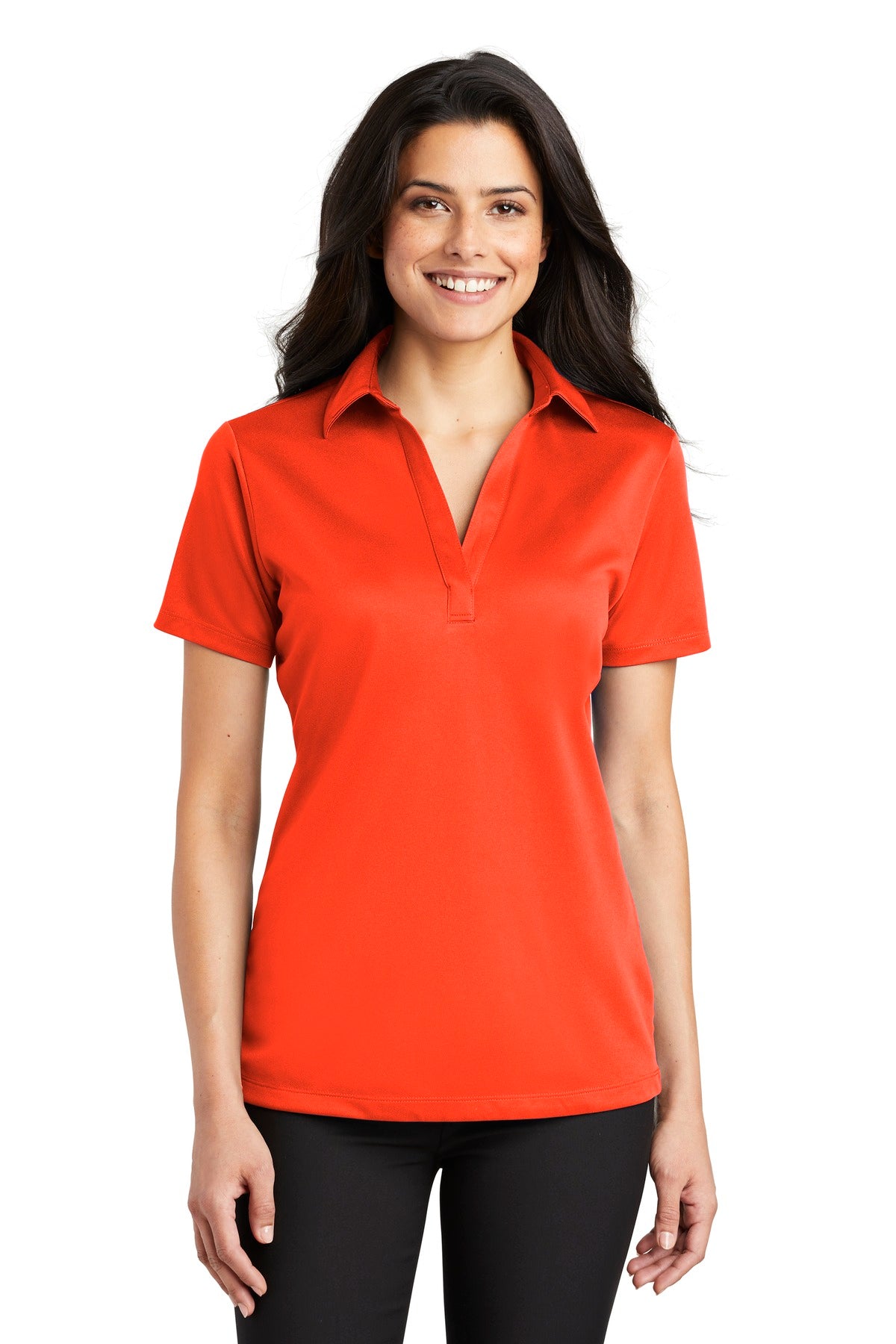 Custom Neon Orange Women's Silk Touch Performance Polo L540, personalized by SanCanDo Swag in Argyle, TX