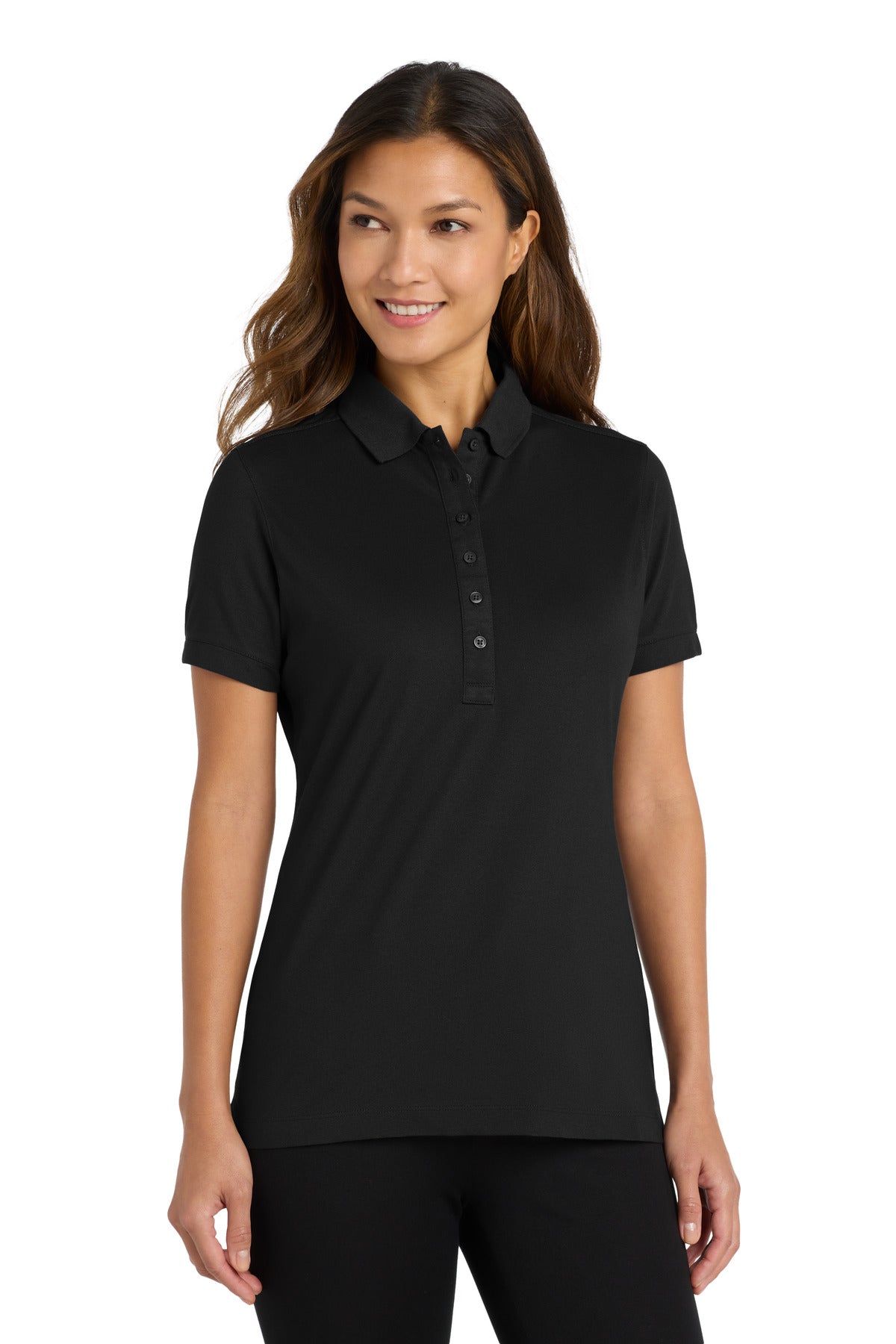 Custom Black Women's Stretch Pique Polo L555, personalized by SanCanDo Swag in Argyle, TX