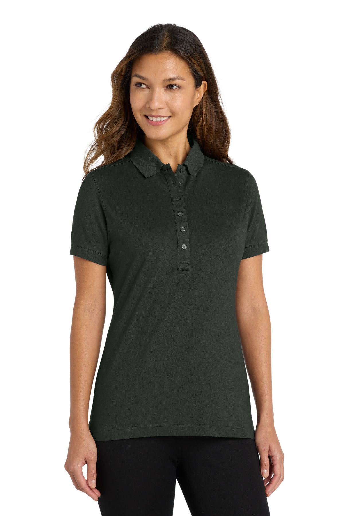 Custom Grey Smoke Women's Stretch Pique Polo L555, personalized by SanCanDo Swag in Argyle, TX