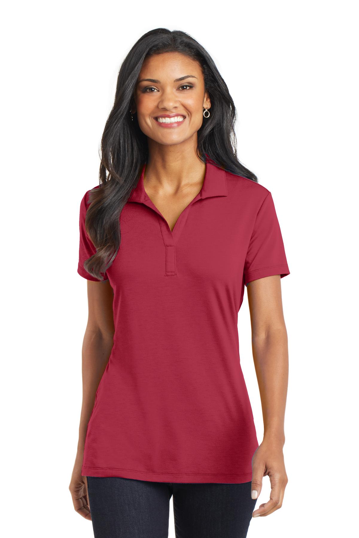 Custom Chili Red Women's Cotton Touch Performance Polo L568, personalized by SanCanDo Swag in Argyle, TX
