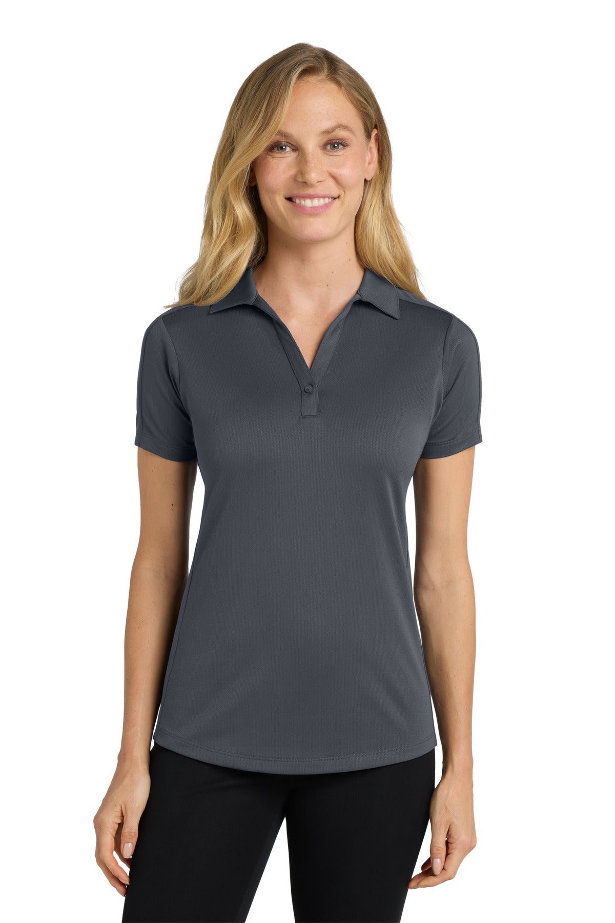 Custom Graphite Women's Diamond Jacquard Polo L569, personalized by SanCanDo Swag in Argyle, TX