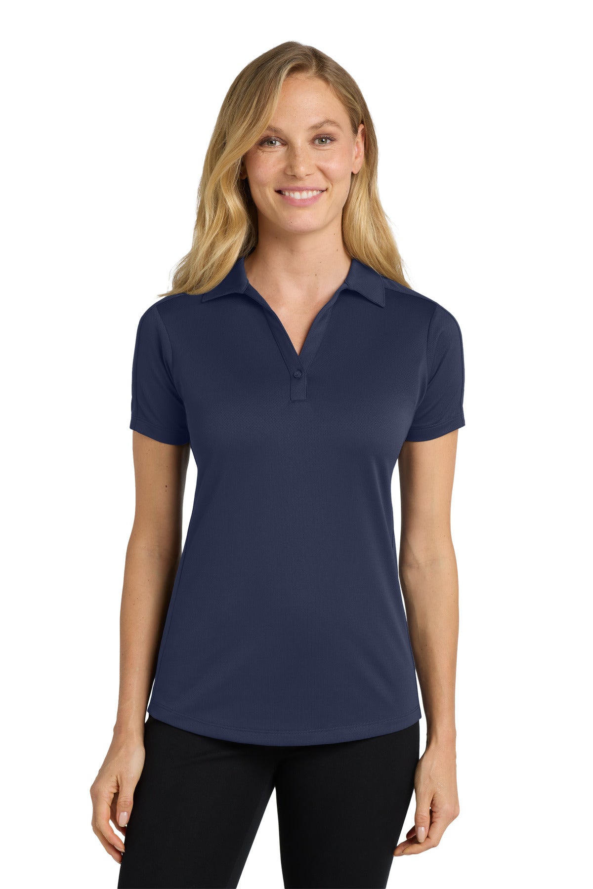 Custom True Navy Women's Diamond Jacquard Polo L569, personalized by SanCanDo Swag in Argyle, TX