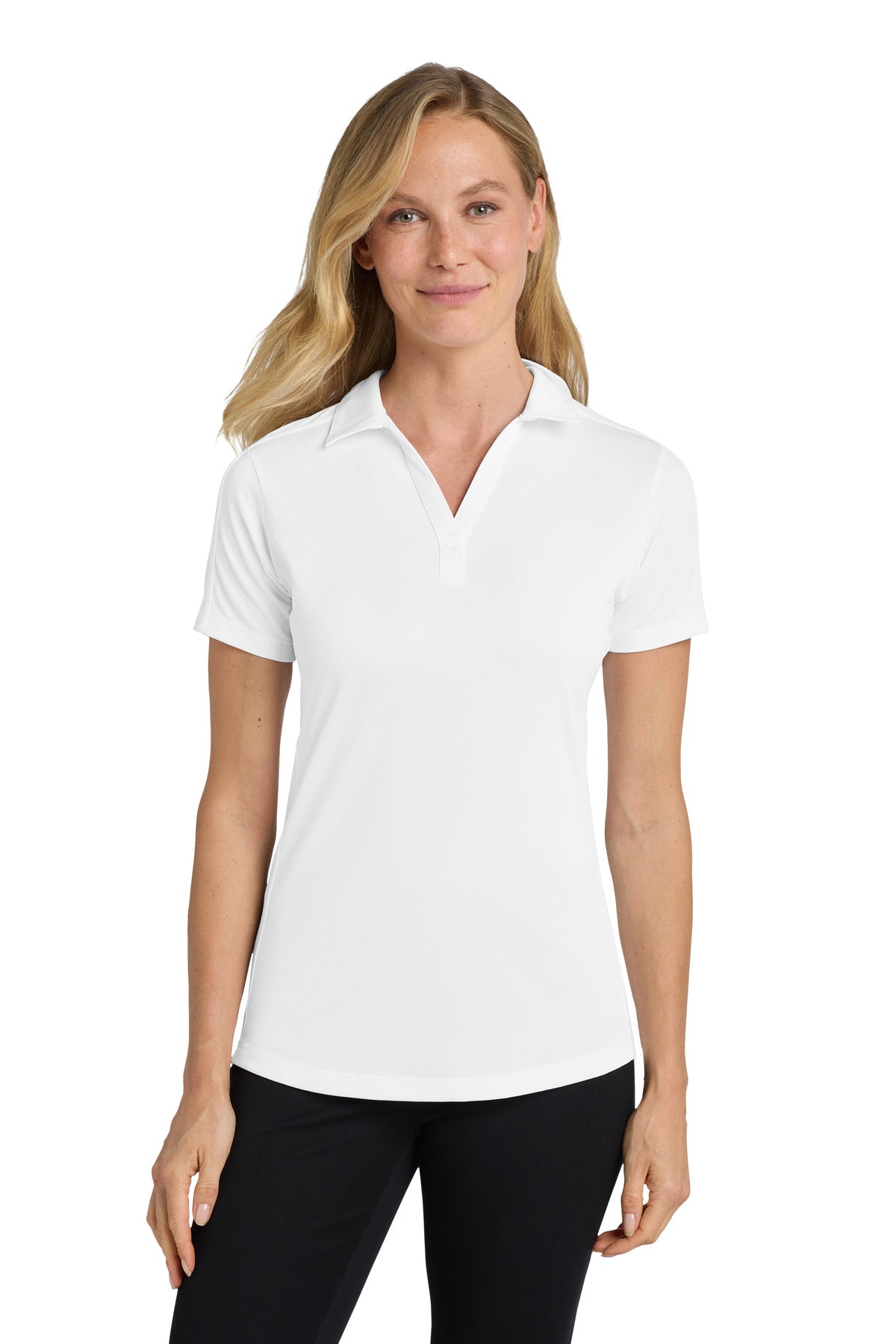 Custom White Women's Diamond Jacquard Polo L569, personalized by SanCanDo Swag in Argyle, TX