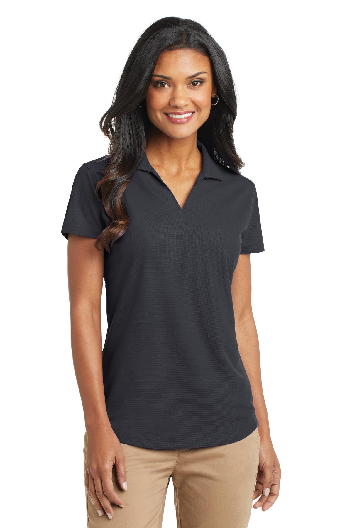Custom Battleship Grey Women's Dry Zone Grid Polo L572, personalized by SanCanDo Swag in Argyle, TX