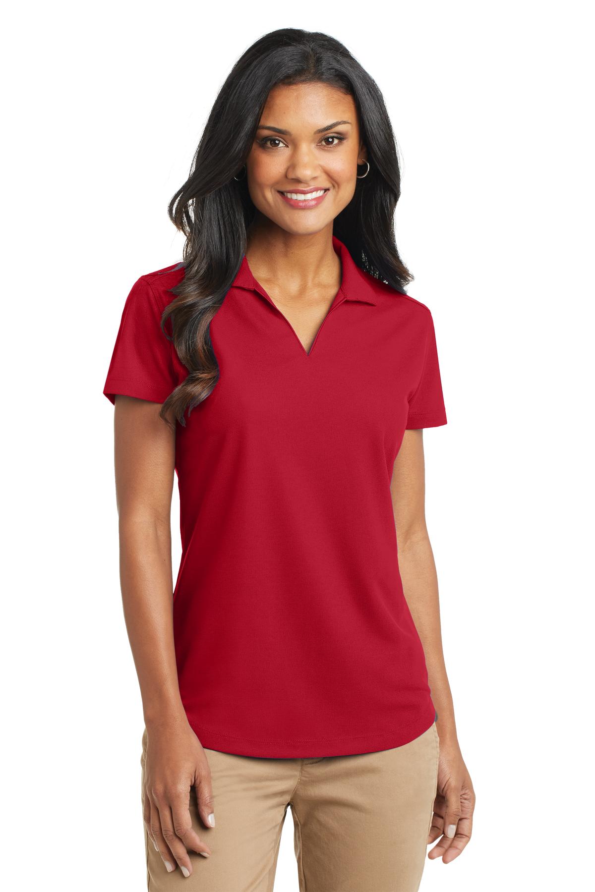 Custom Engine Red Women's Dry Zone Grid Polo L572, personalized by SanCanDo Swag in Argyle, TX