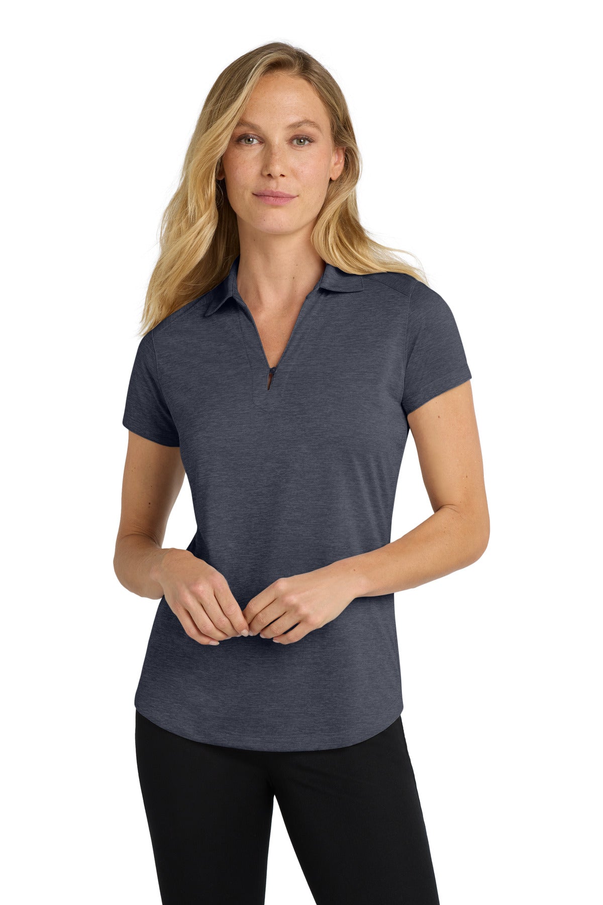 Custom Dark Grey Women's Digi Heather Performance Polo L574, personalized by SanCanDo Swag in Argyle, TX