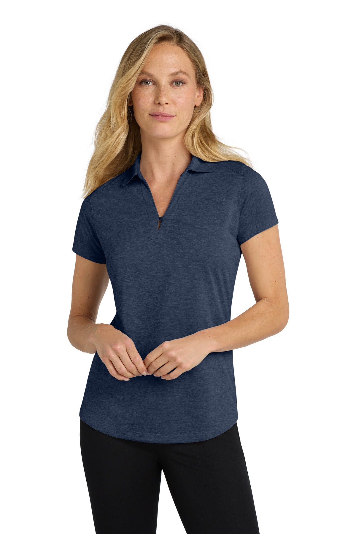 Custom Dress Blue Navy Women's Digi Heather Performance Polo L574, personalized by SanCanDo Swag in Argyle, TX