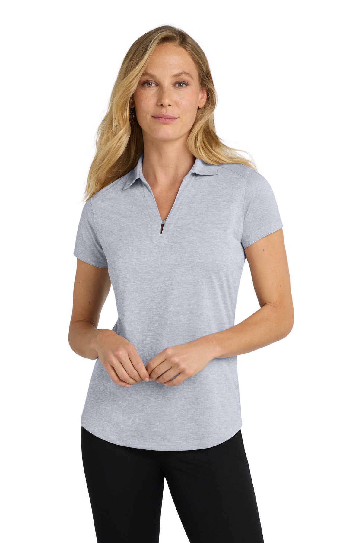 Custom Light Grey Women's Digi Heather Performance Polo L574, personalized by SanCanDo Swag in Argyle, TX