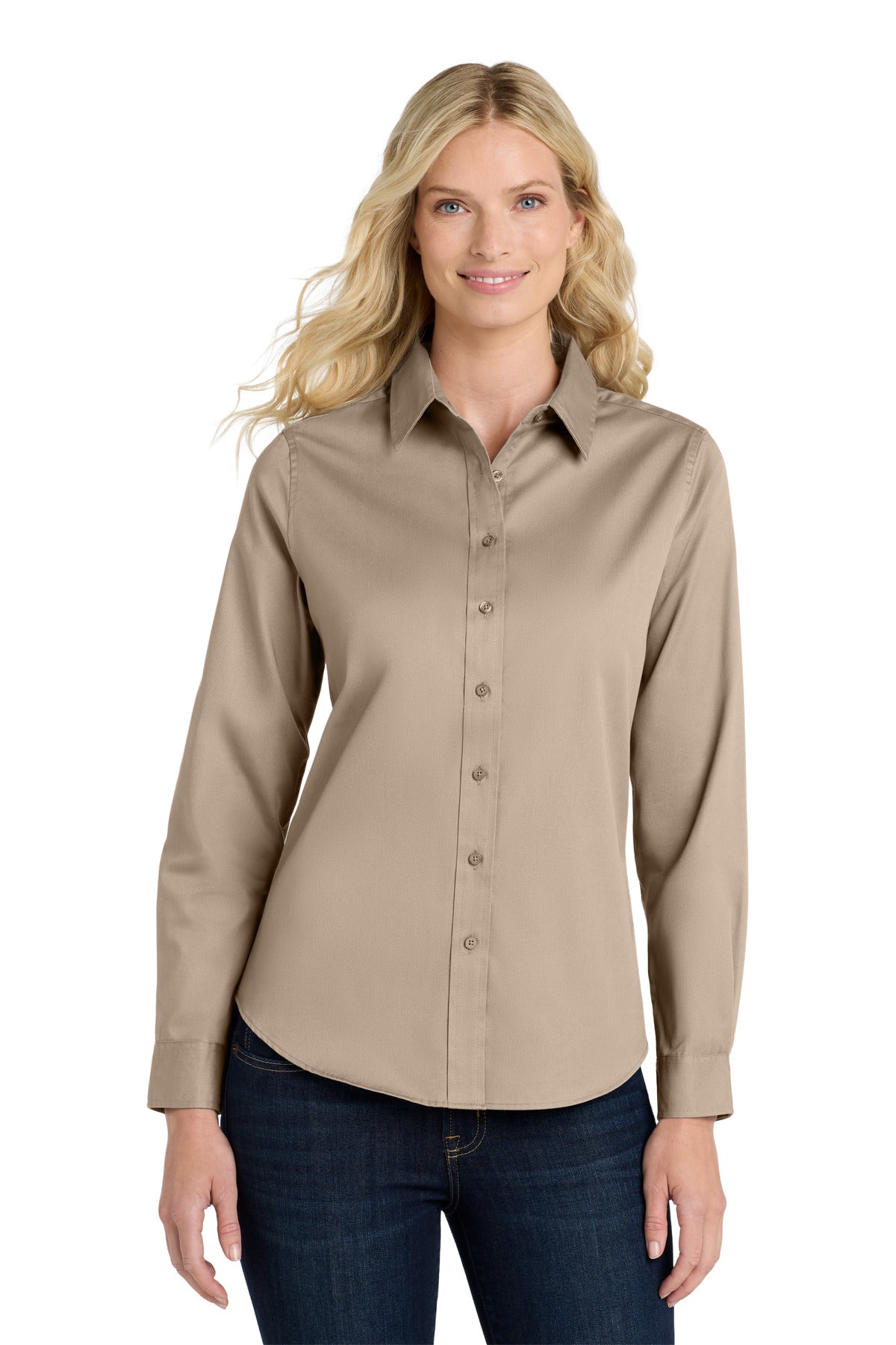 Custom Stone Women's Long Sleeve Easy Care Shirt L608, personalized by SanCanDo Swag in Argyle, TX