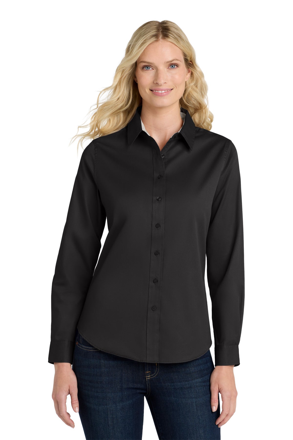 Custom Black/ Light Stone Women's Long Sleeve Easy Care Shirt L608, personalized by SanCanDo Swag in Argyle, TX