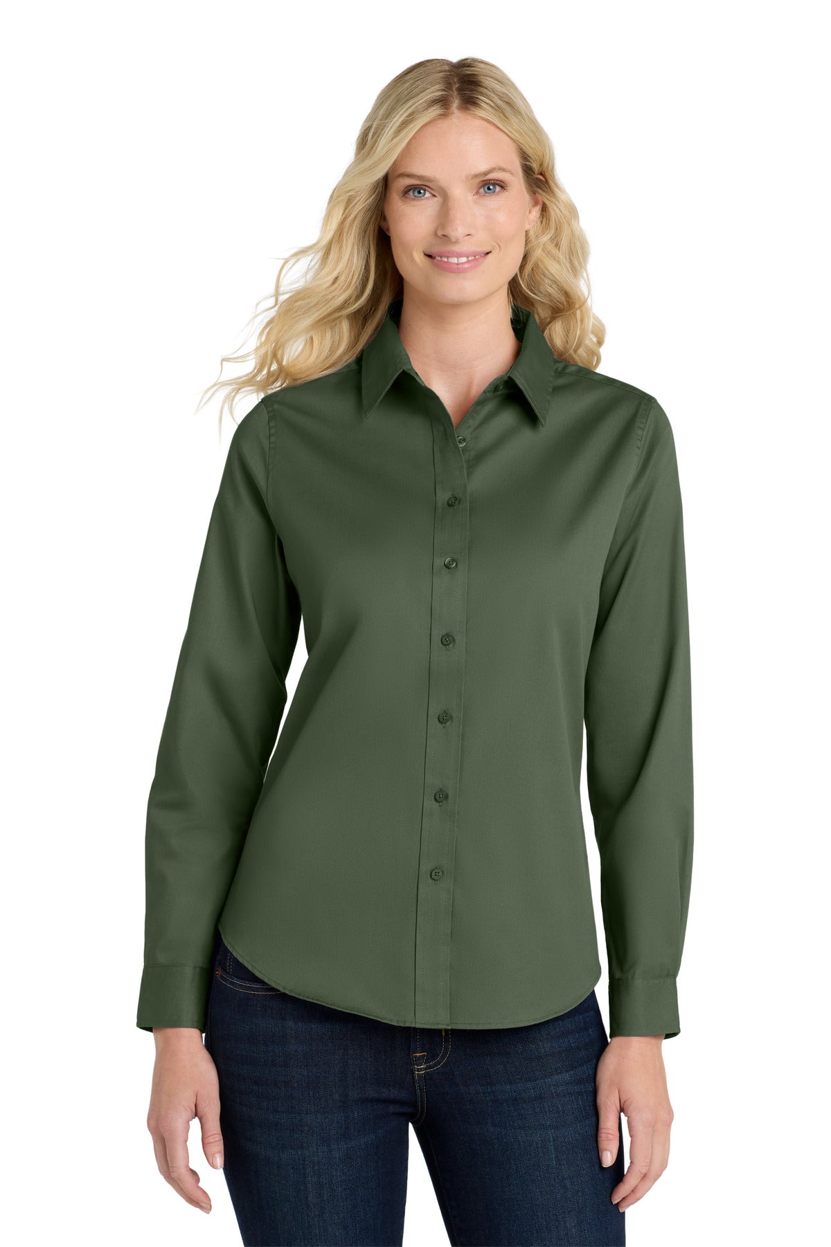 Custom Clover Green Women's Long Sleeve Easy Care Shirt L608, personalized by SanCanDo Swag in Argyle, TX